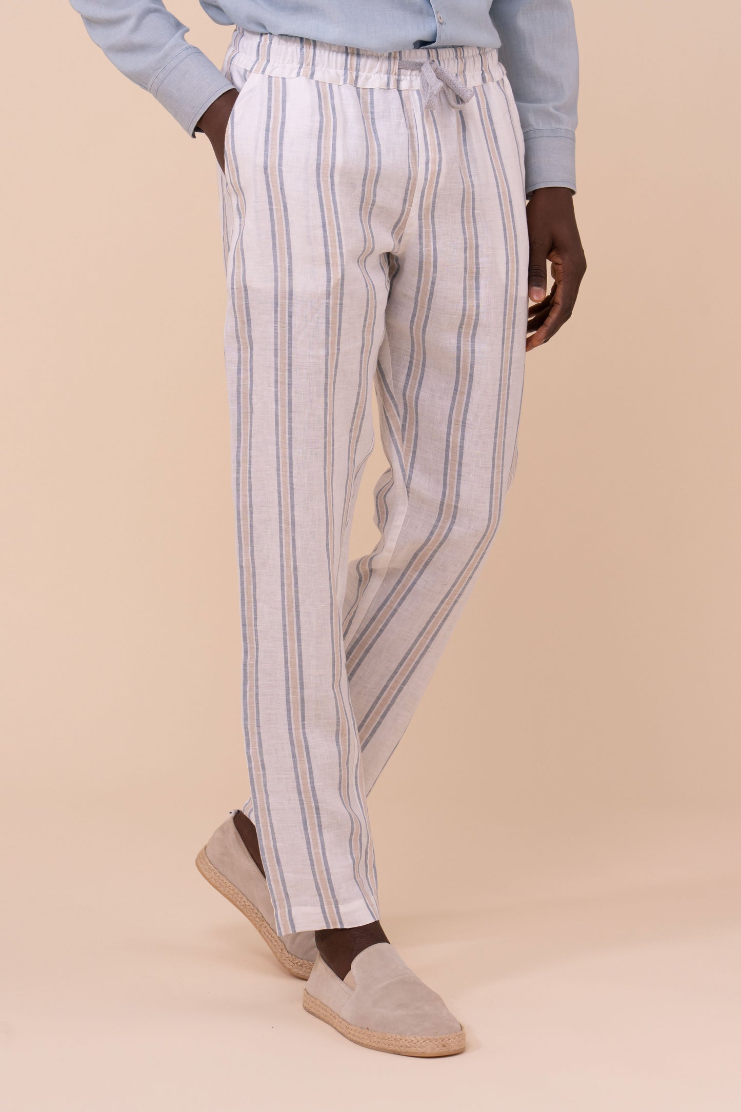 Bonifacio pantaloni a righe in lino Miami - WHITE