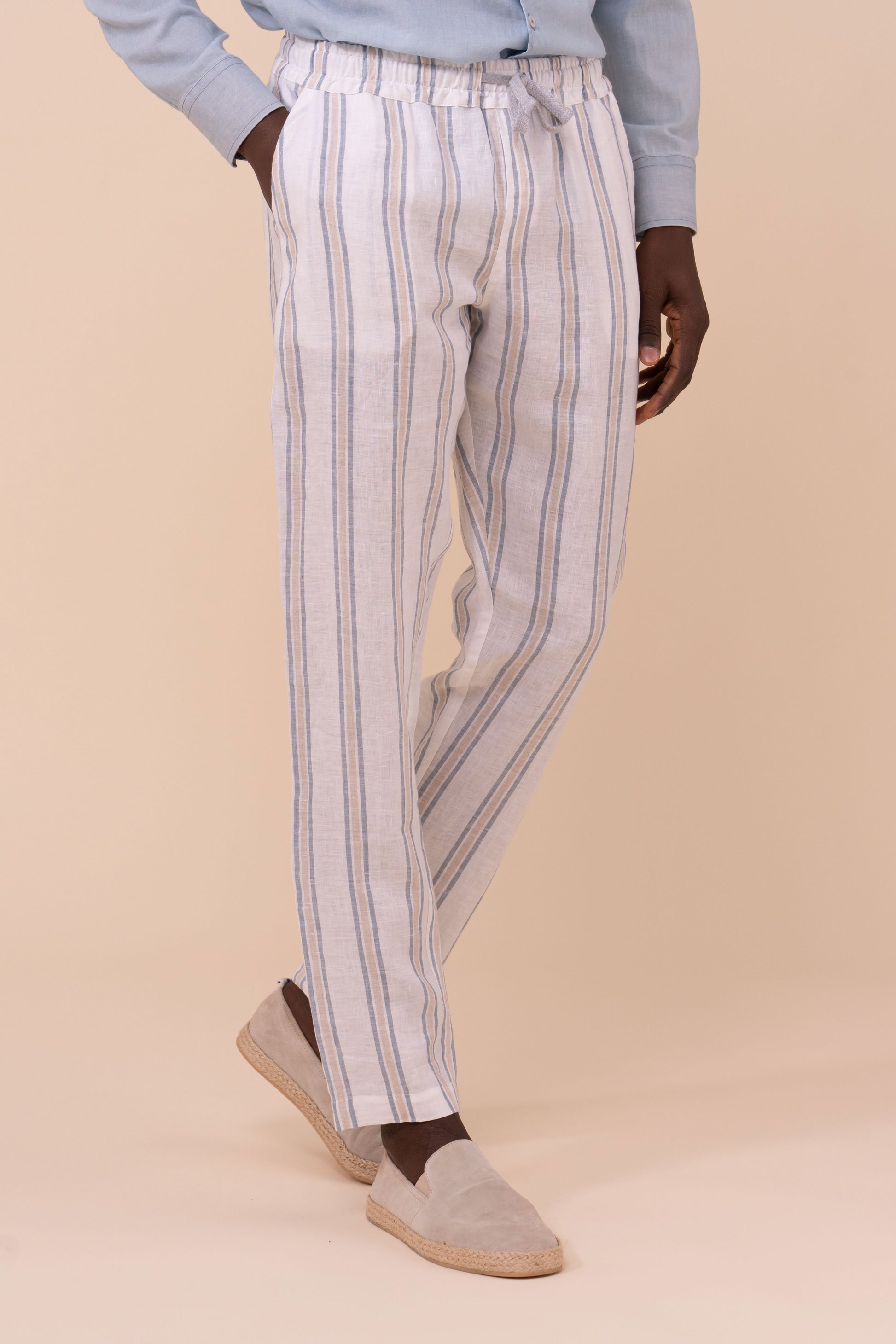 Bonifacio pantaloni a righe in lino Miami - WHITE