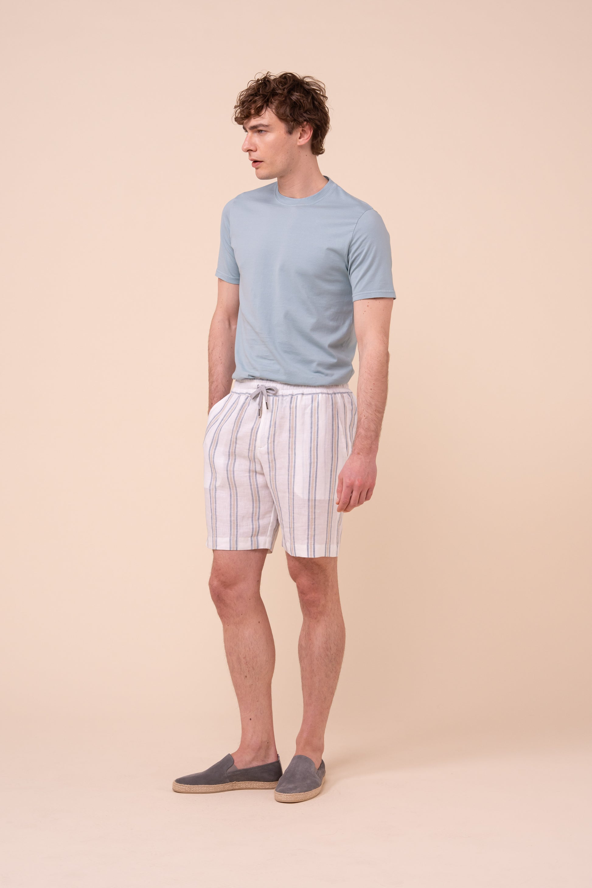 Alfa Miami Linen Striped Shorts - WHITE