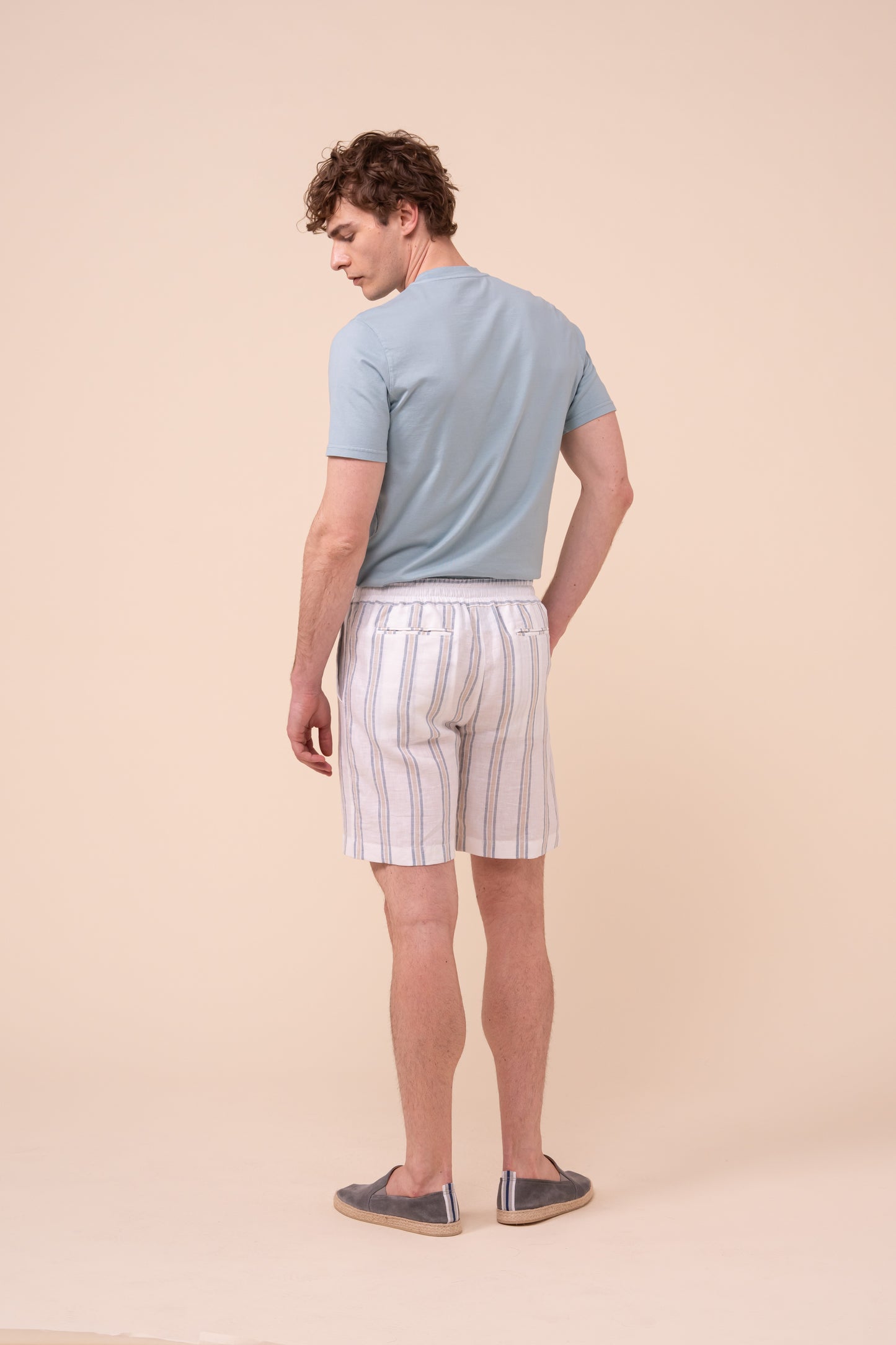 Alfa Miami Linen Striped Shorts - WHITE