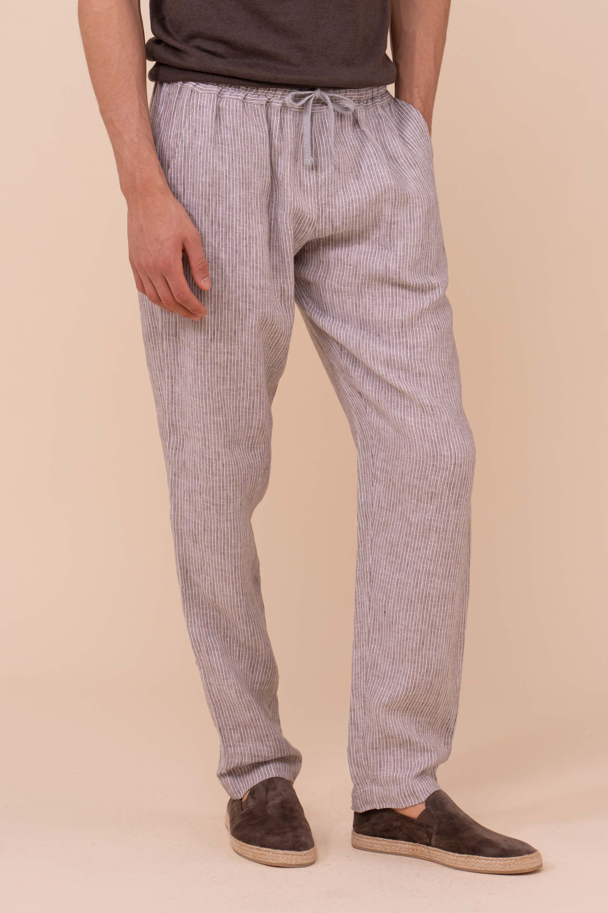 Bonifacio pantaloni in lino rigato - ROPEMELANGE