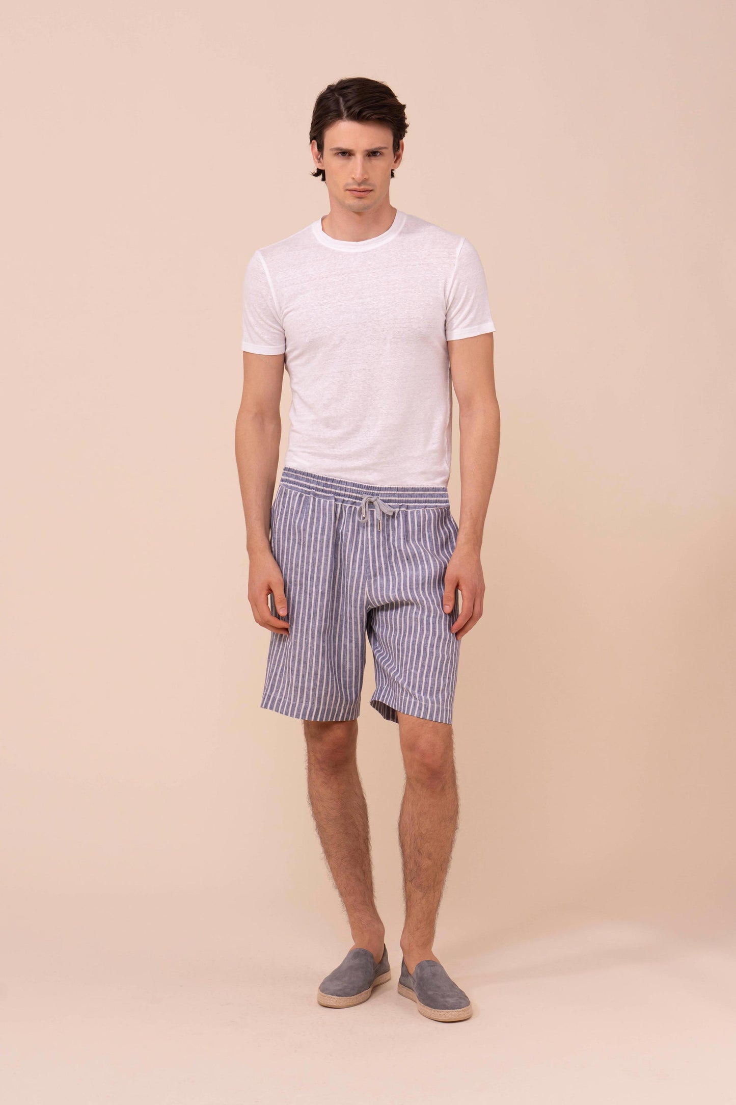 Alfa Linen Striped Shorts - DENIM