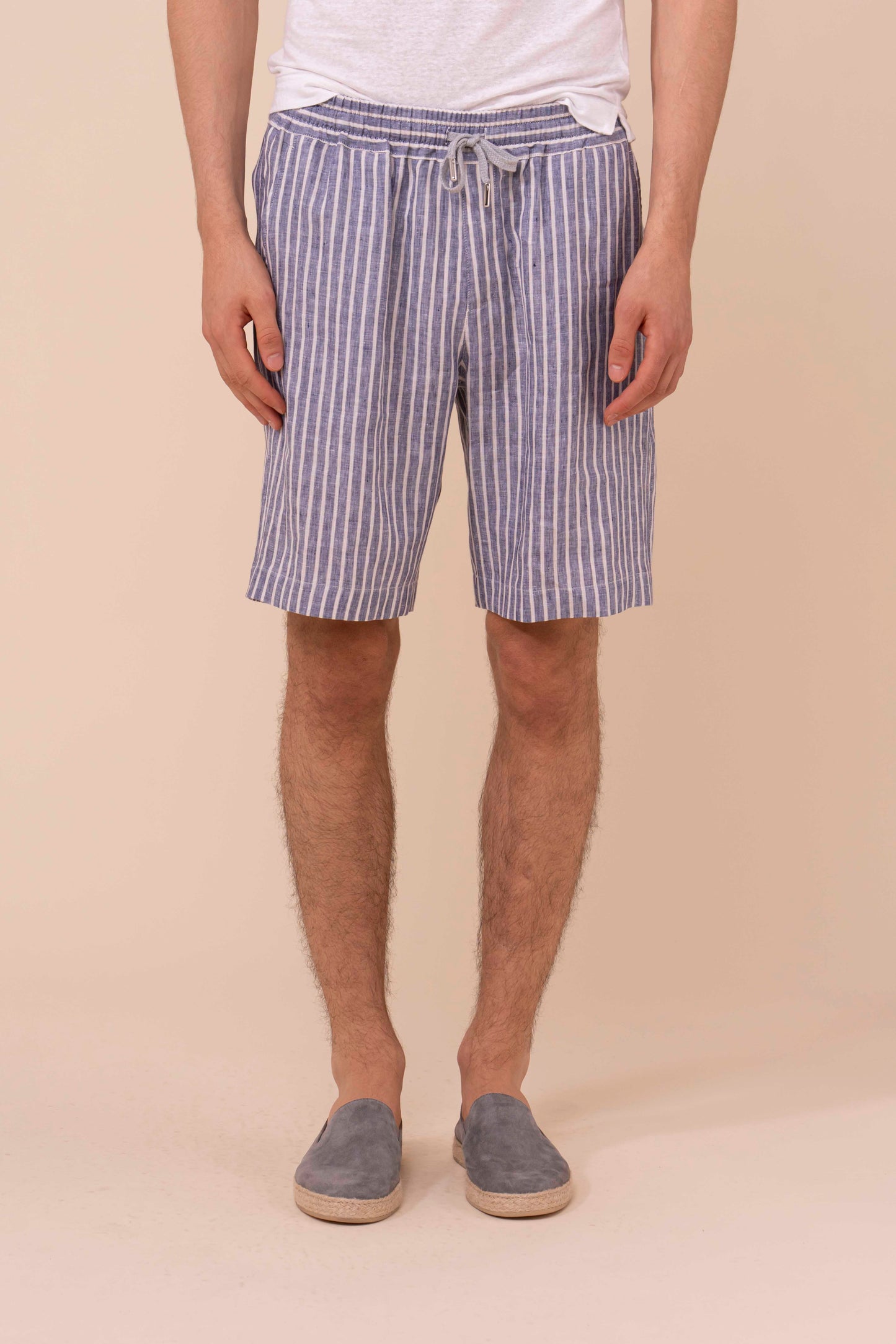 Alfa Linen Striped Shorts - DENIM