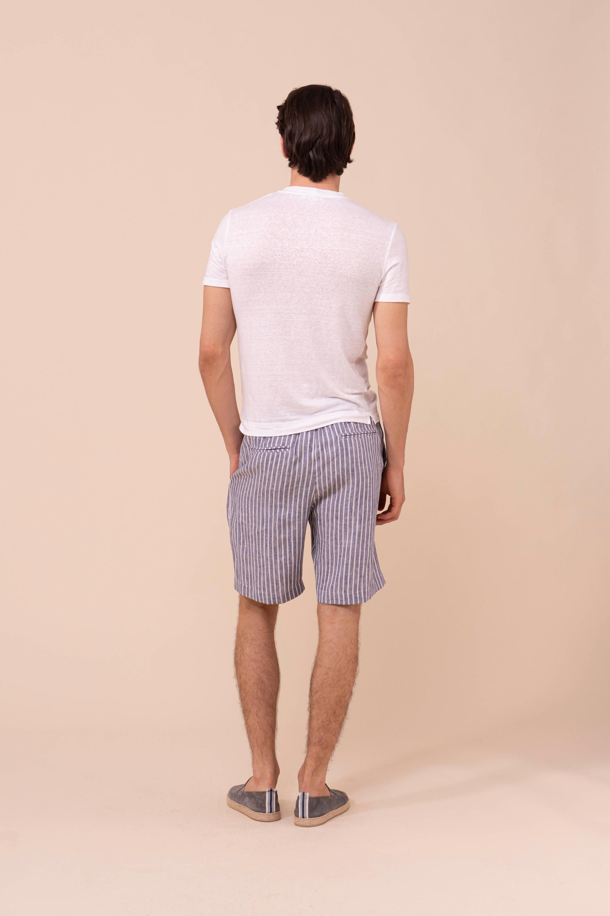 Alfa Linen Striped Shorts - DENIM