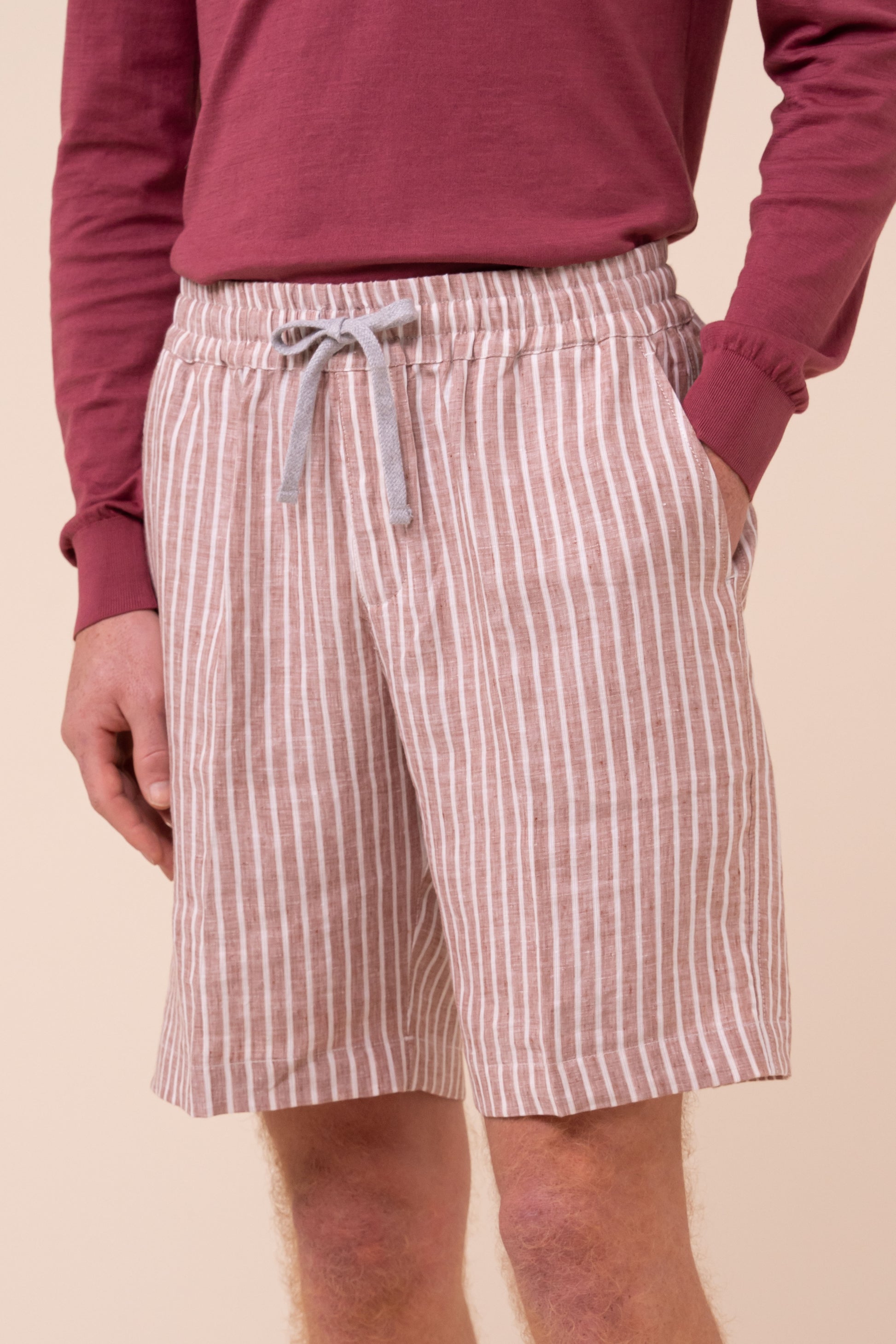 Alfa Linen Striped Shorts - SIENNA