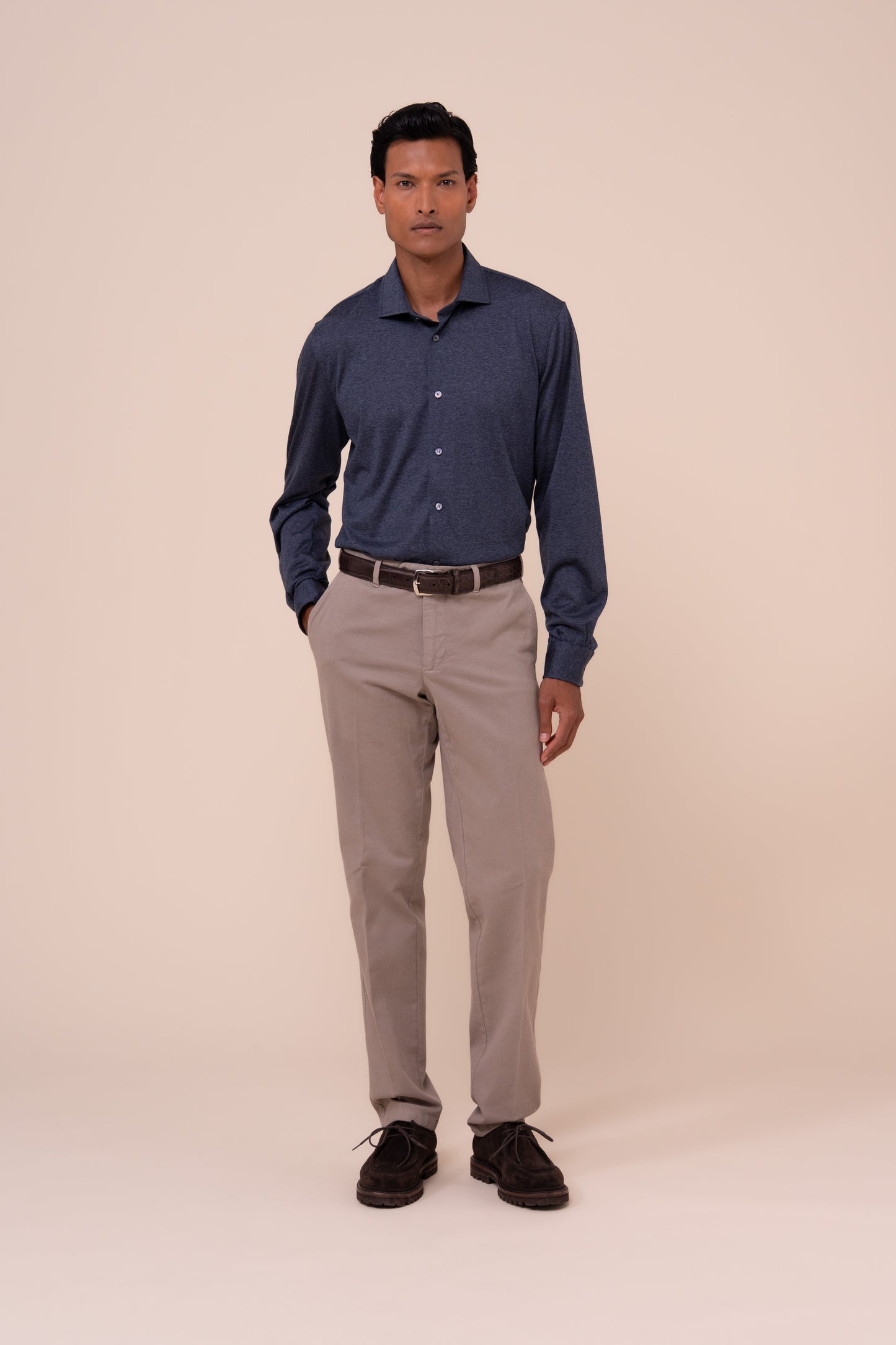 Thomas camicia in jersey di lana - DARKBLUEMELANGE