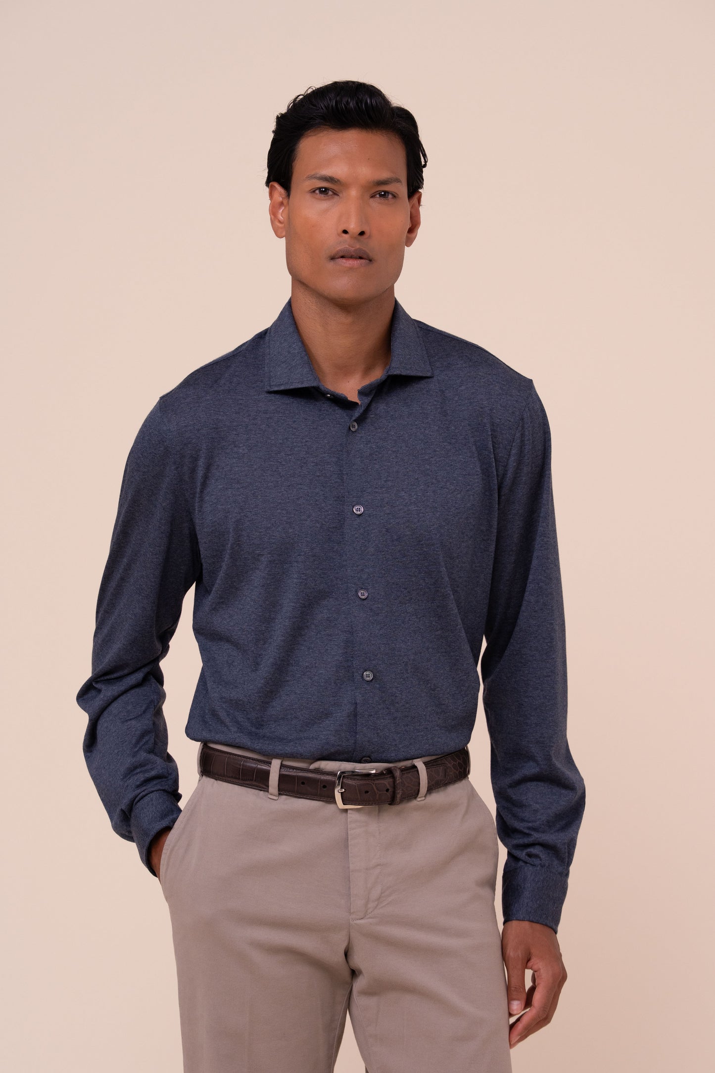 Thomas camicia in jersey di lana - DARKBLUEMELANGE