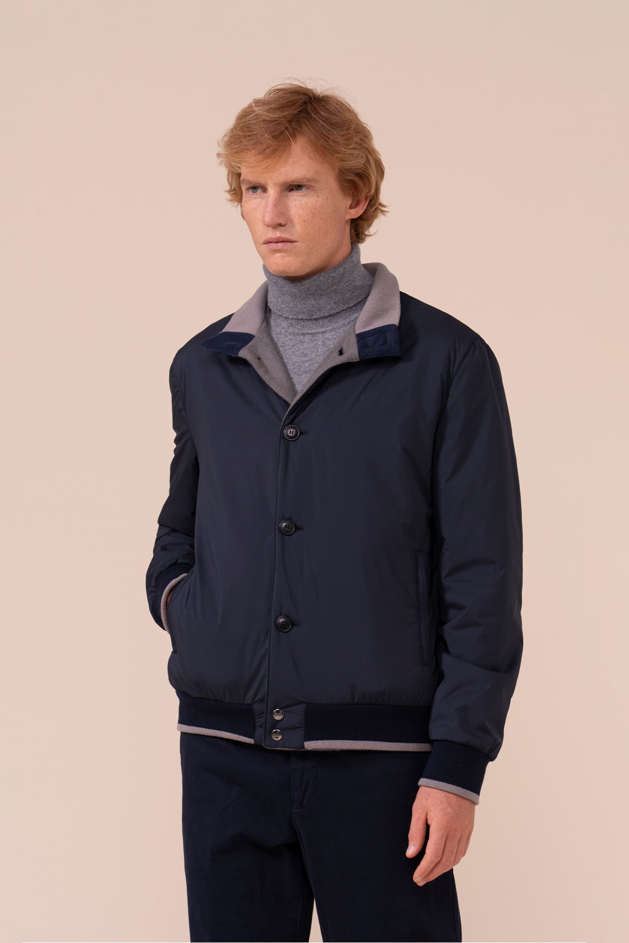 Ascona bomber in Airstop con bottoni - MIDNIGHTBLUE