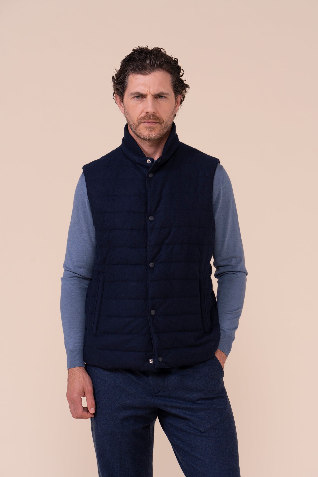 Corvara Airstop and Cashmere Flanel Buttoned Vest - Reversible - MIDNIGHTBLUE