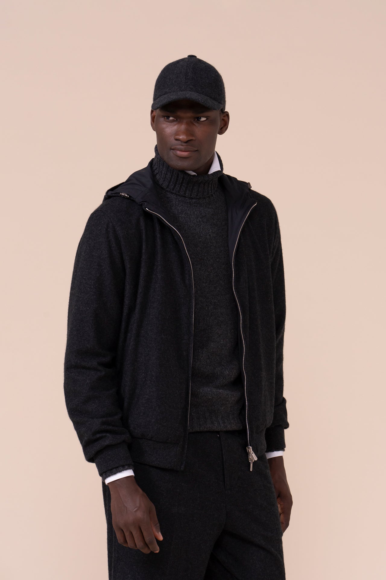 Start bomber con cappuccio in cashmere flanel e Airstop - ANTHRACITEMELANGE