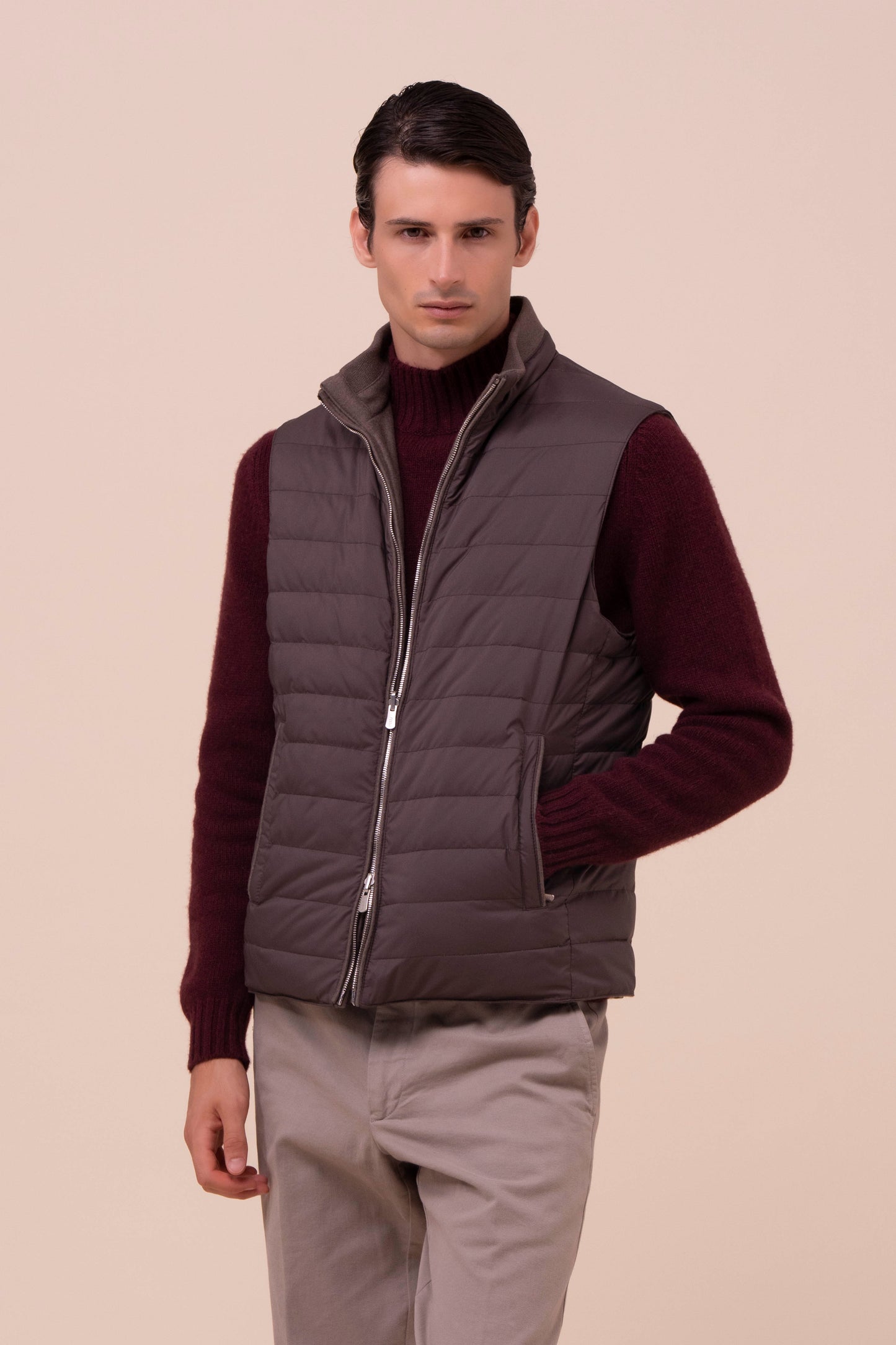 Rodeo gilet in cashmere flanel e Airstop - Reversibile - CHOCOLATE