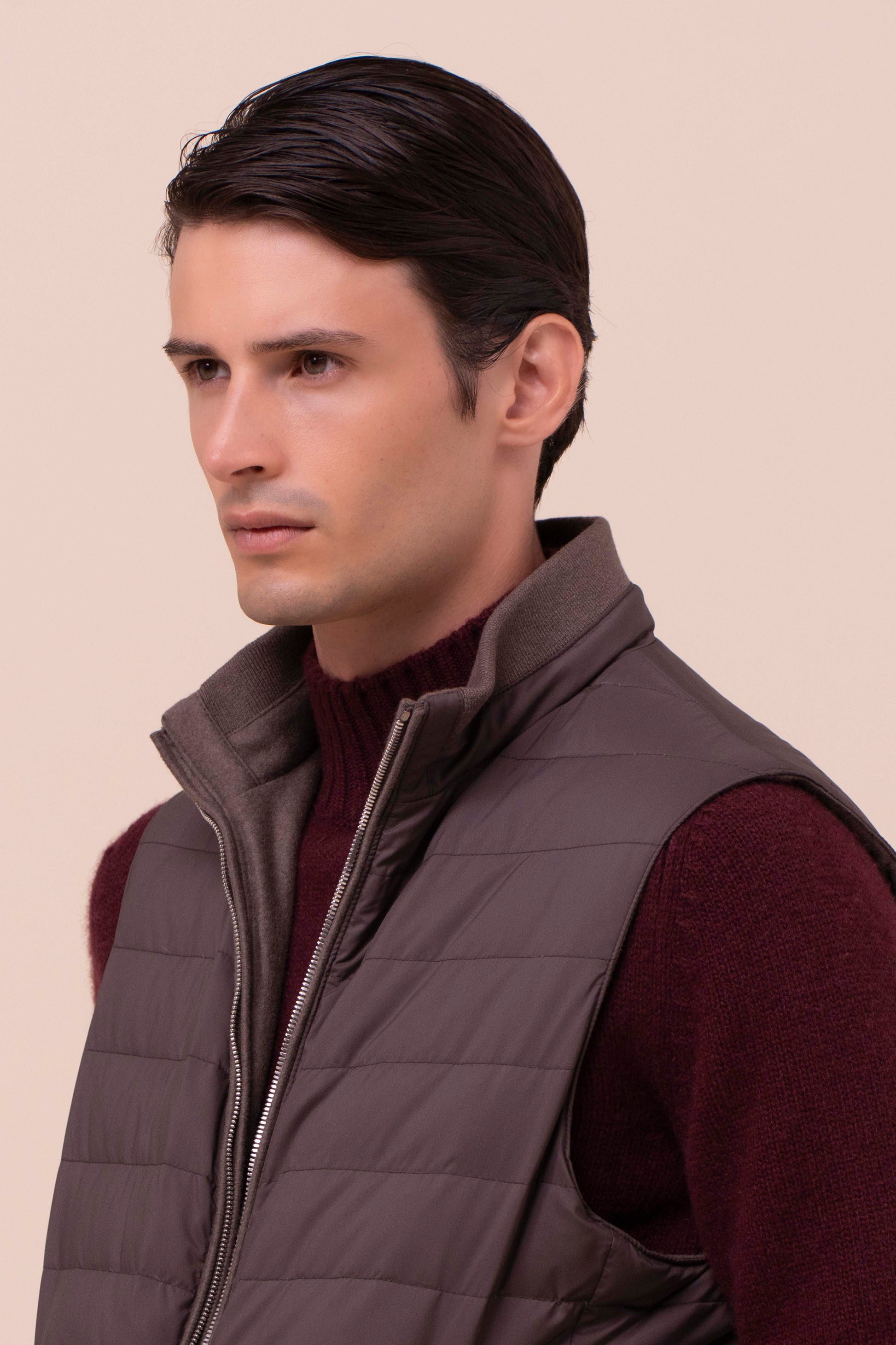 Rodeo gilet in cashmere flanel e Airstop - Reversibile - CHOCOLATE