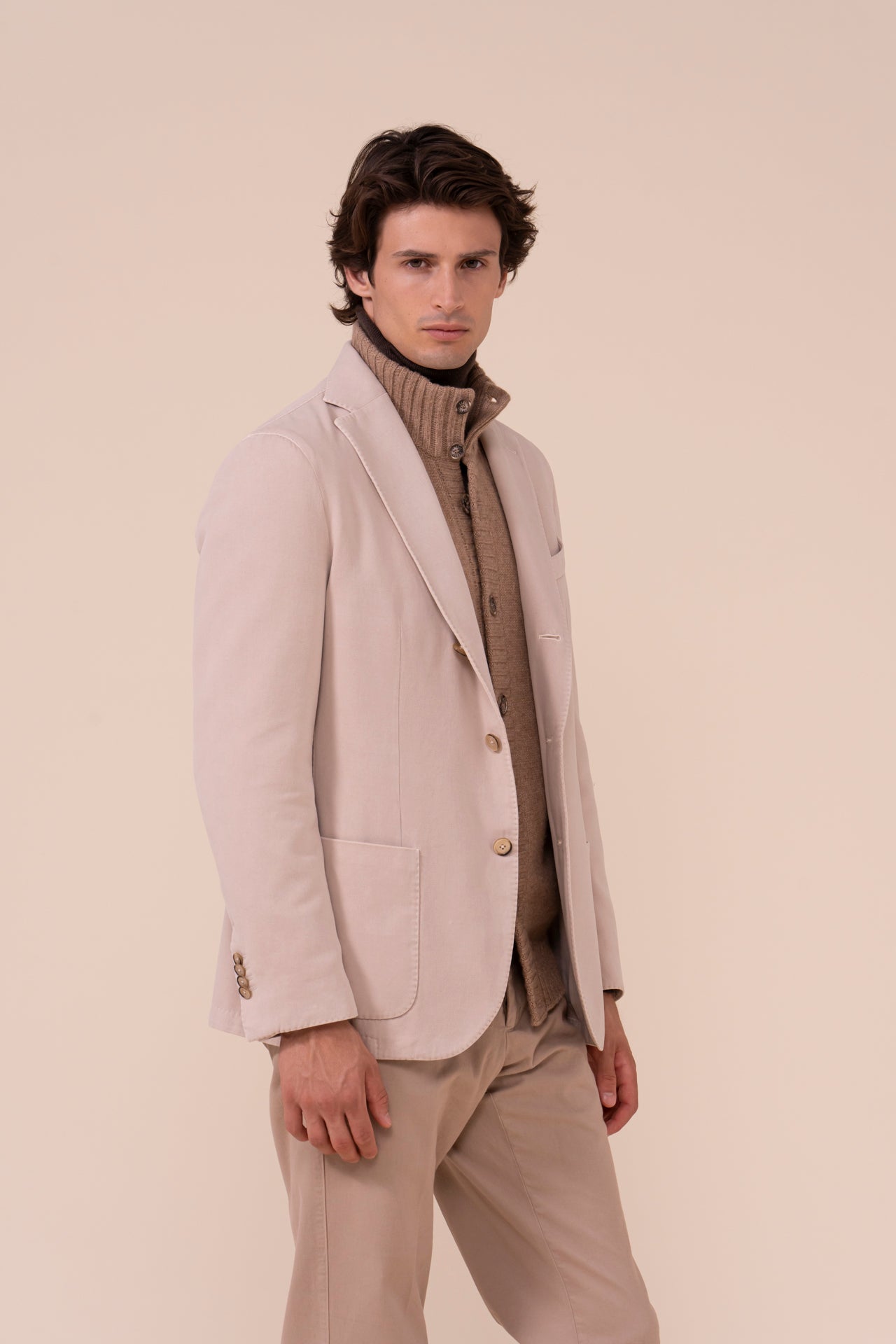 Cremona Cashmere and Cotton Single-breast Blazer - GREIGE