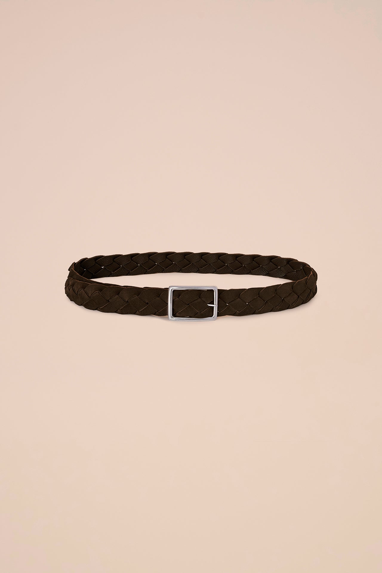 Venezia Suede and Nappa Braided Belt - Reversible - COFFEE