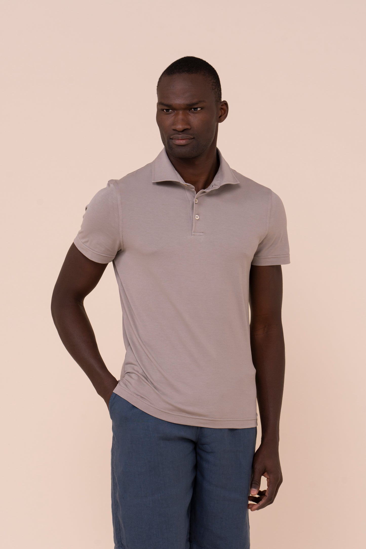 Jersey Cotton Flex Short Sleeve Polo - GREIGE