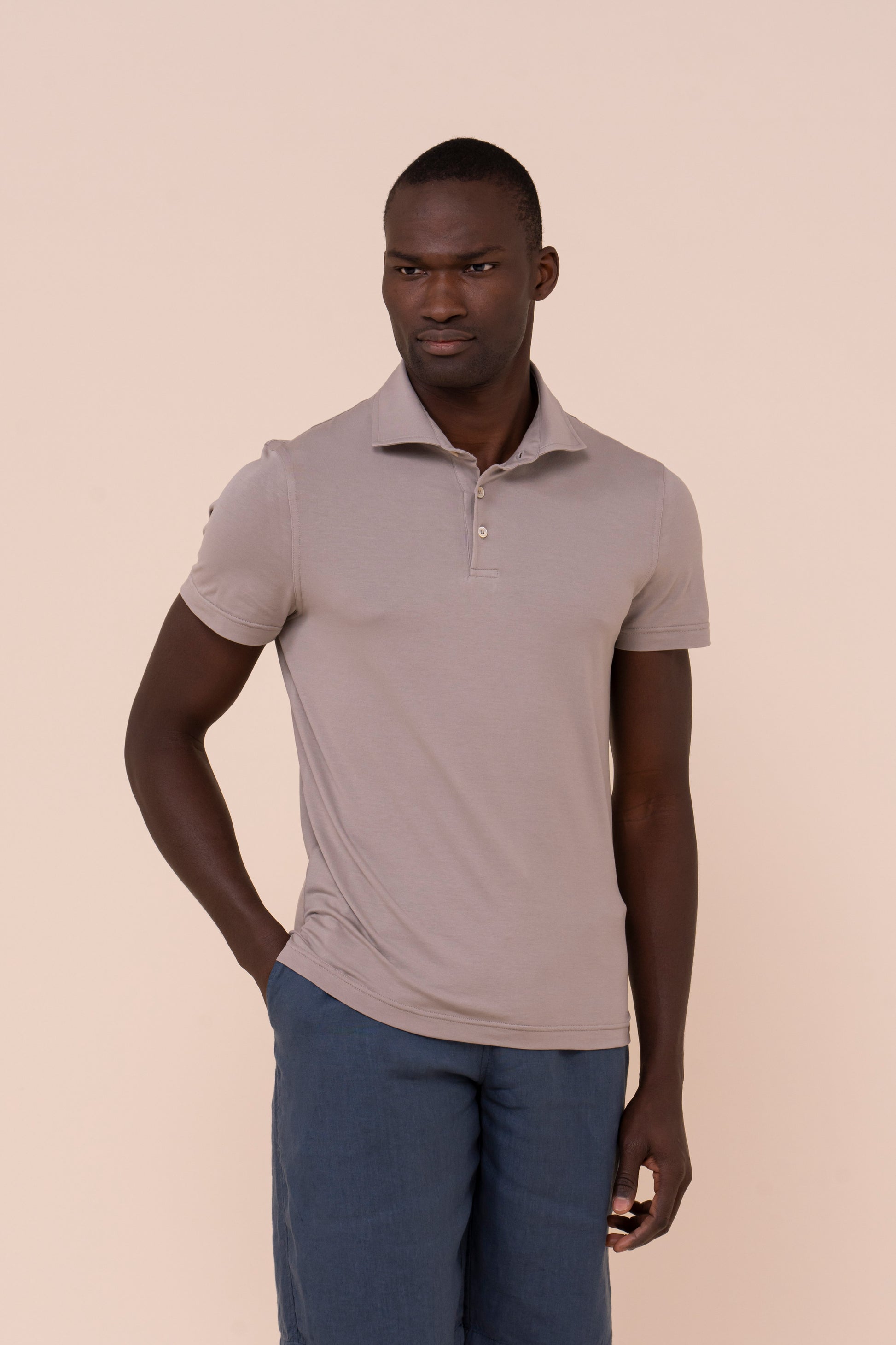 Jersey Cotton Flex Short Sleeve Polo - GREIGE
