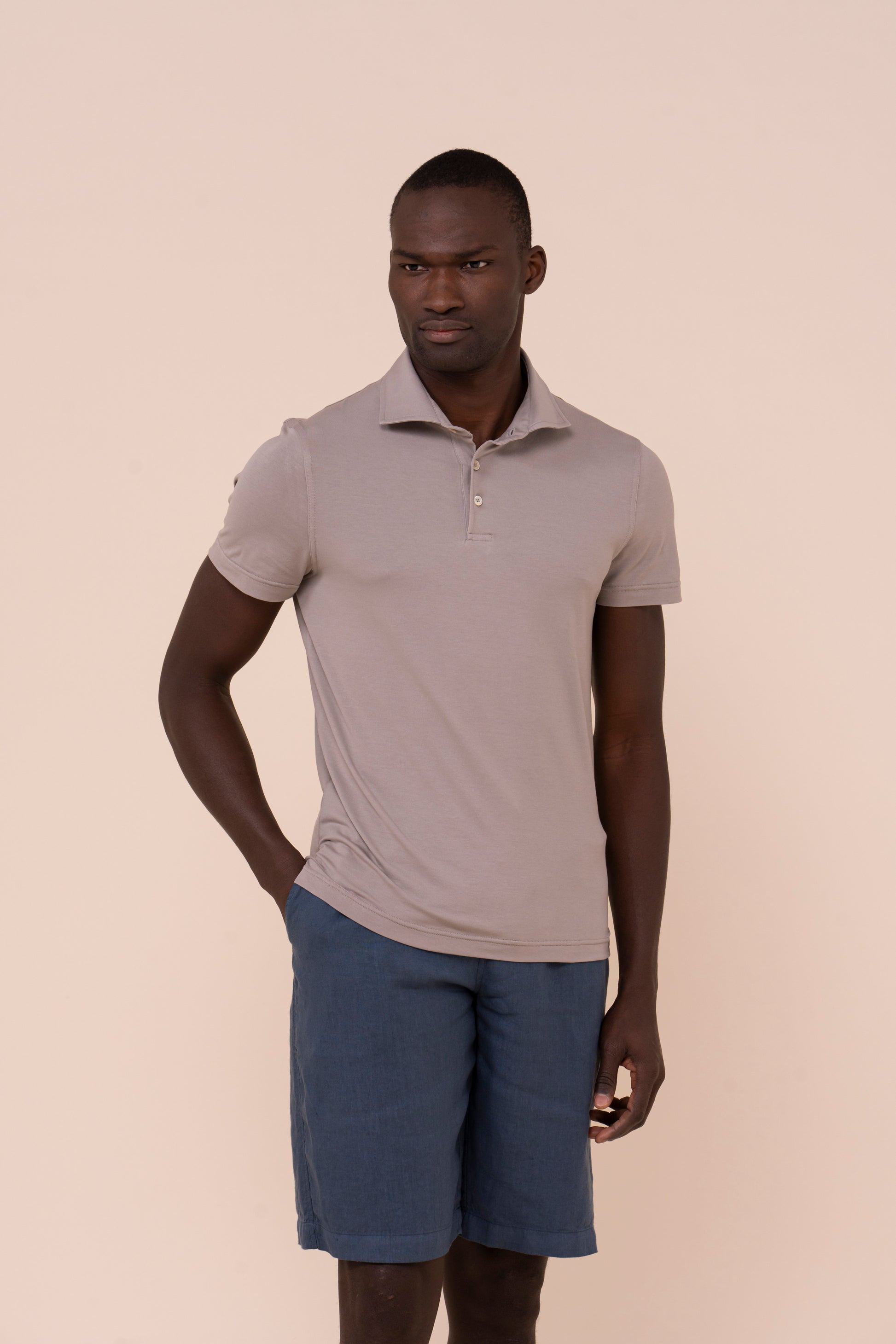 Polo in cotone jersey eleasticizzato - GREIGE