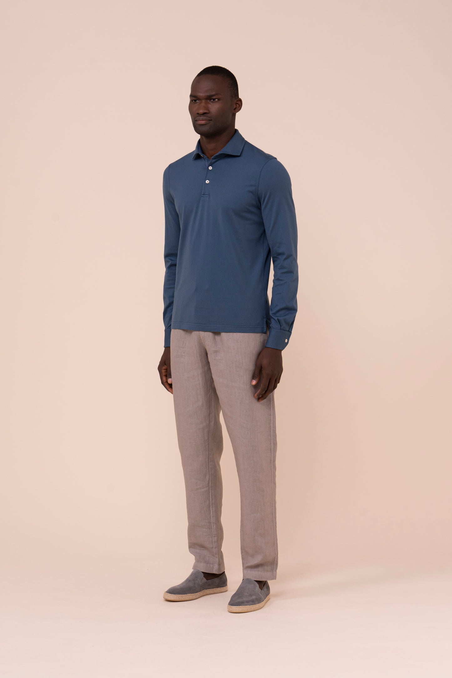 Zero polo a maniche lunghe in cotone organico - GREIGE