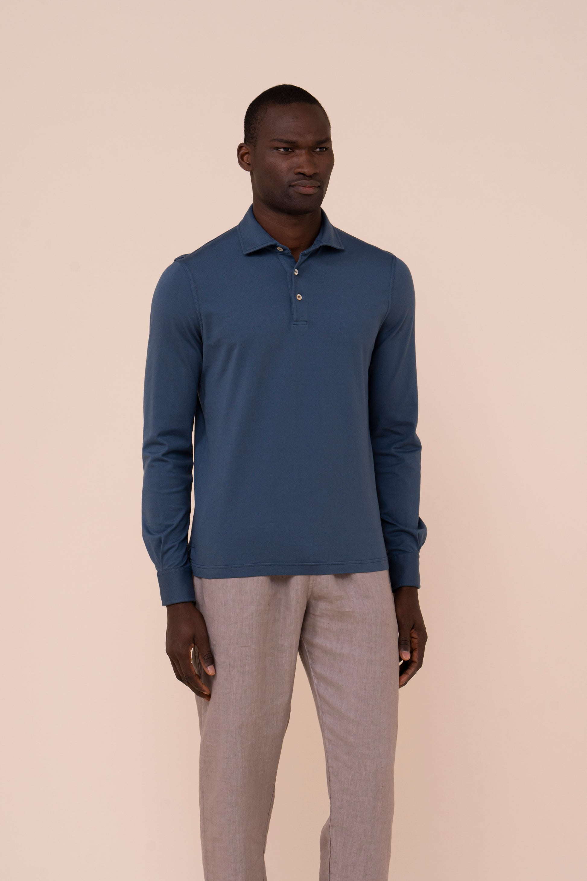 Zero polo a maniche lunghe in cotone organico - GREIGE