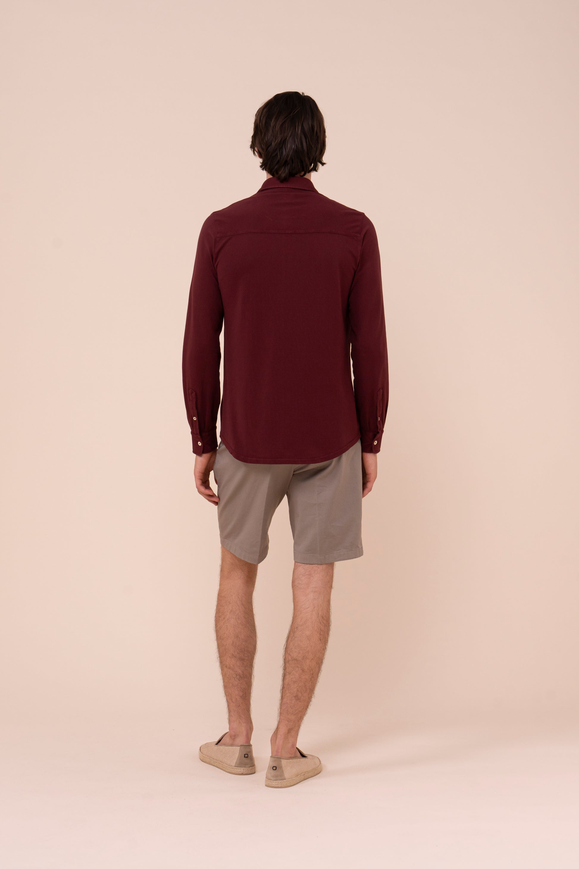 Steve Piquet Cotton Long Sleeve Shirt - MERLOT