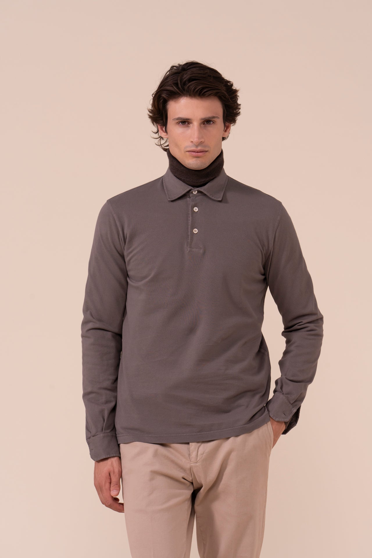North Piquet Cotton Long Sleeve Polo - DARKGREIGE