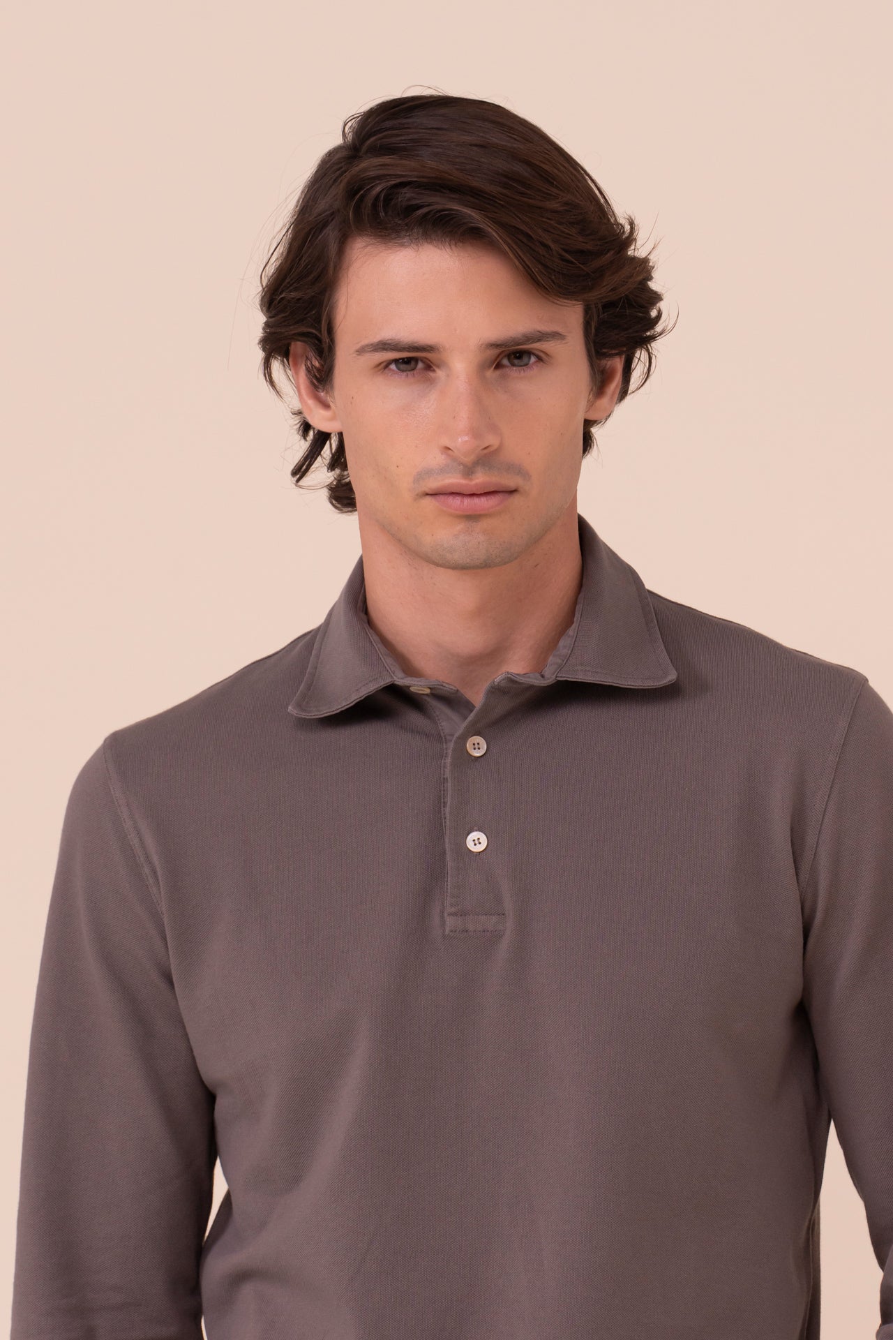 North polo a maniche lunghe in piquet di cotone  - DARKGREIGE