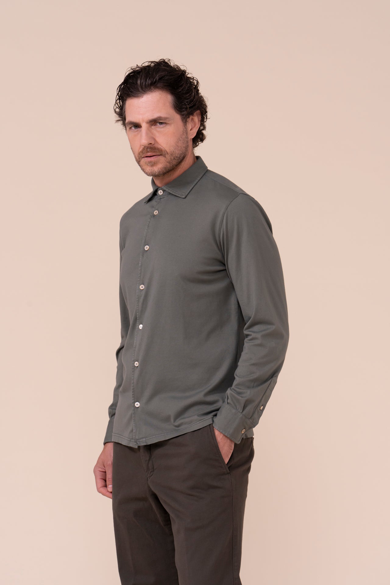 Jason Organic Cotton Long Sleeve Shirt - OLIVEGREEN