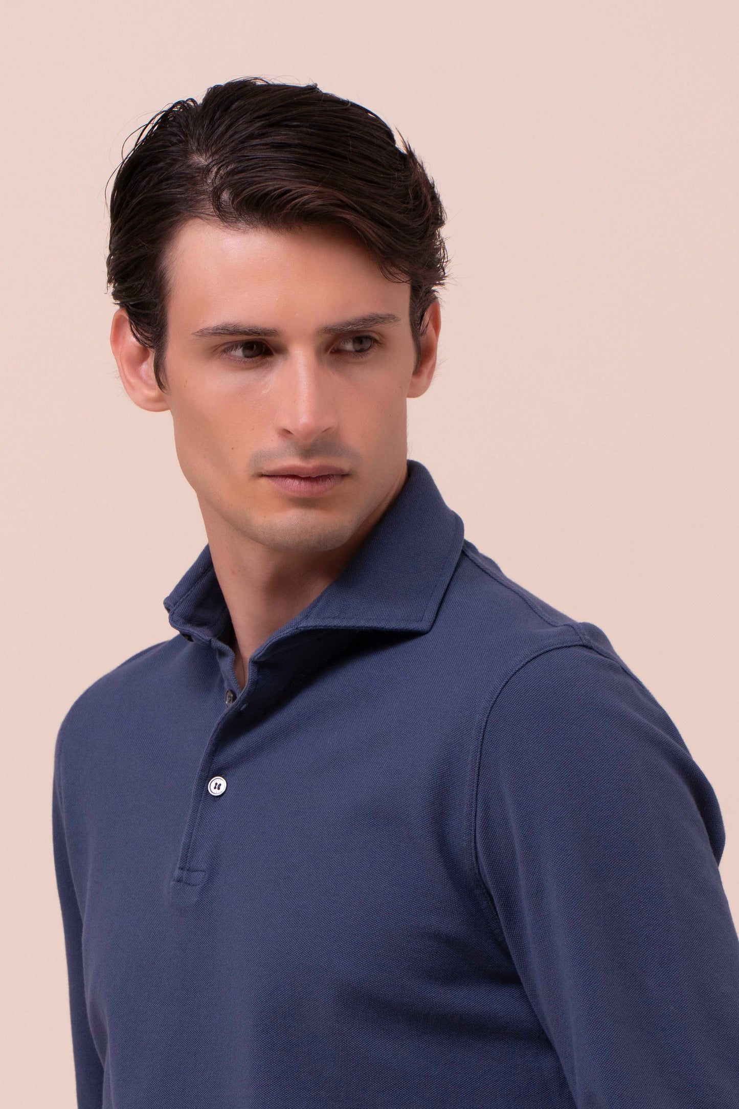 Zero polo a maniche lunghe in piquet di cotone - DARKBLUE