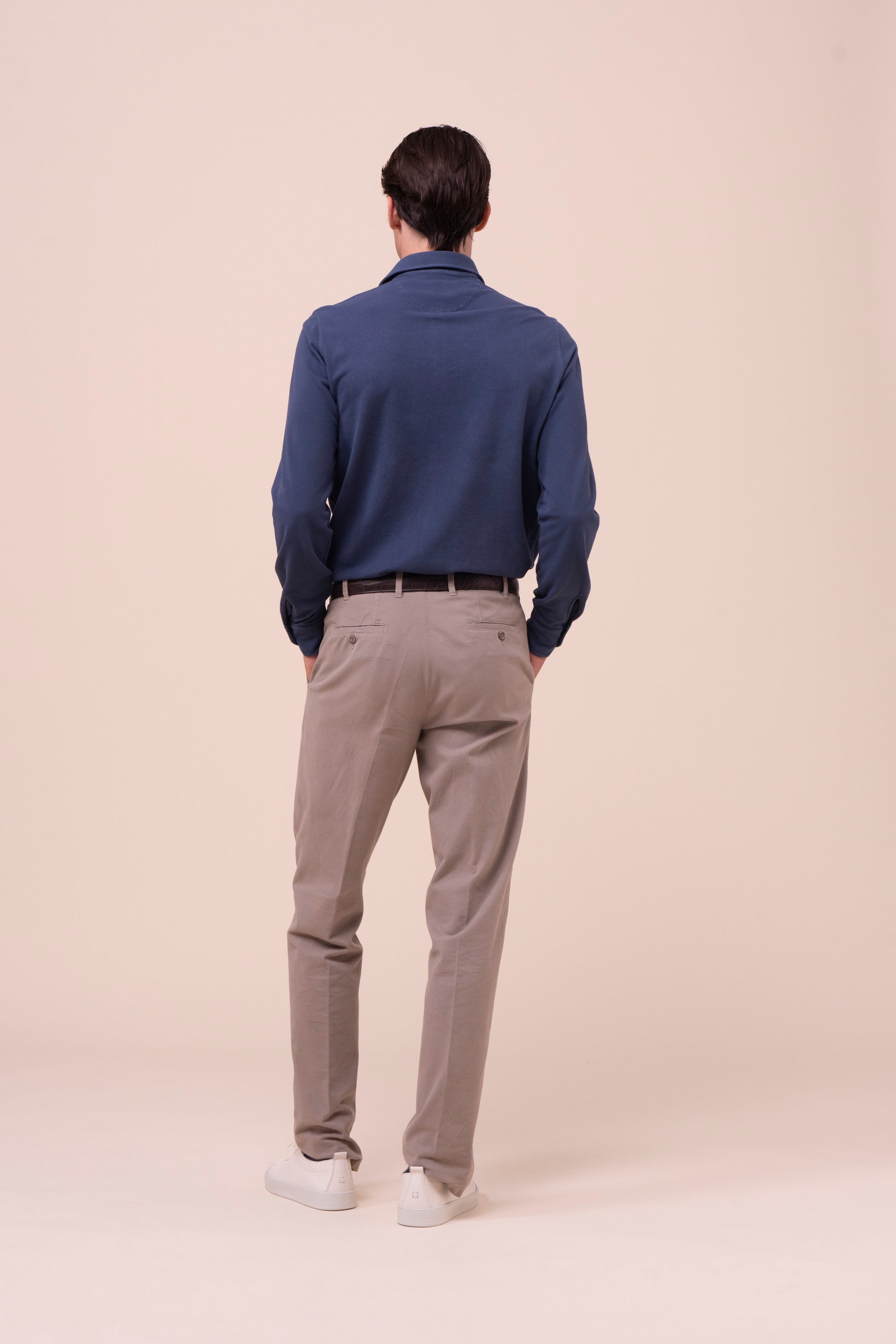 Zero polo a maniche lunghe in piquet di cotone - DARKBLUE
