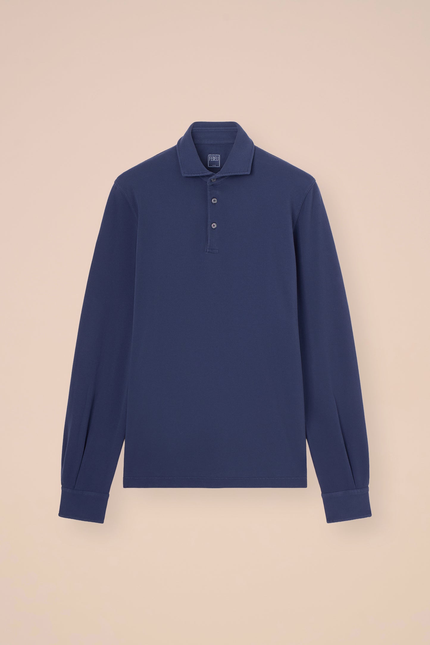 Zero polo a maniche lunghe in piquet di cotone - DARKBLUE