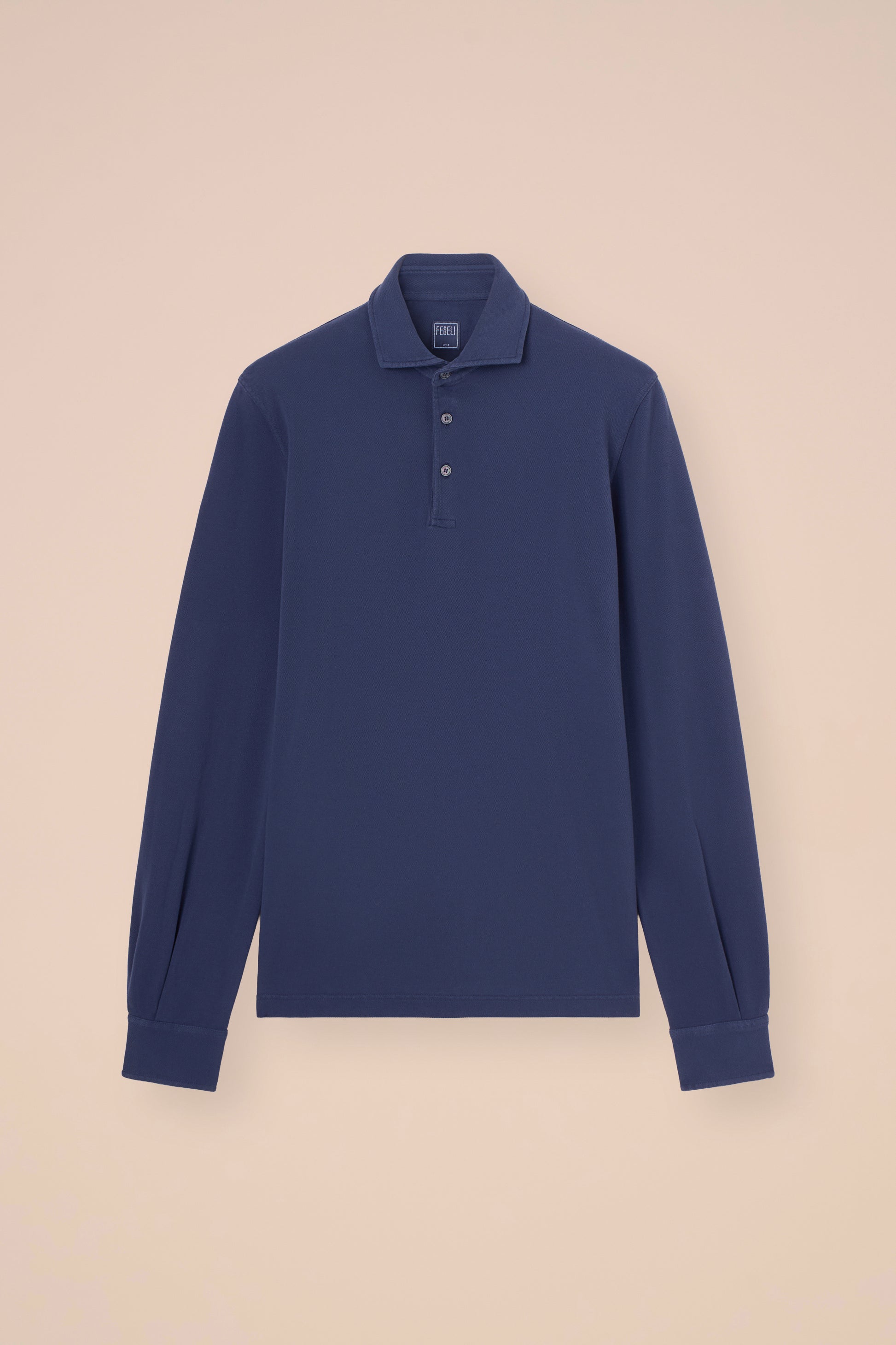 Zero polo a maniche lunghe in piquet di cotone - DARKBLUE
