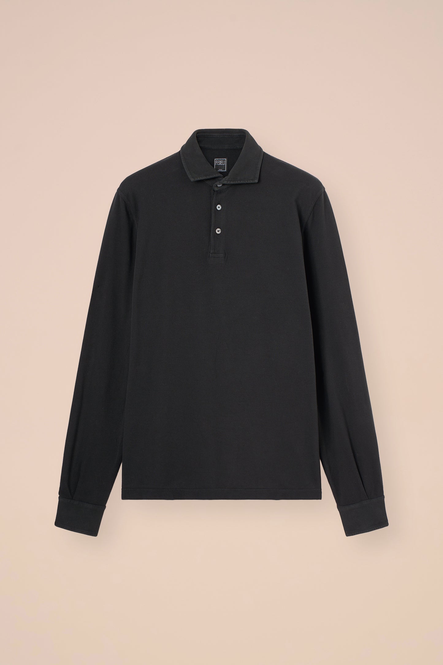 Zero polo a maniche lunghe in piquet di cotone - DARKBLUE