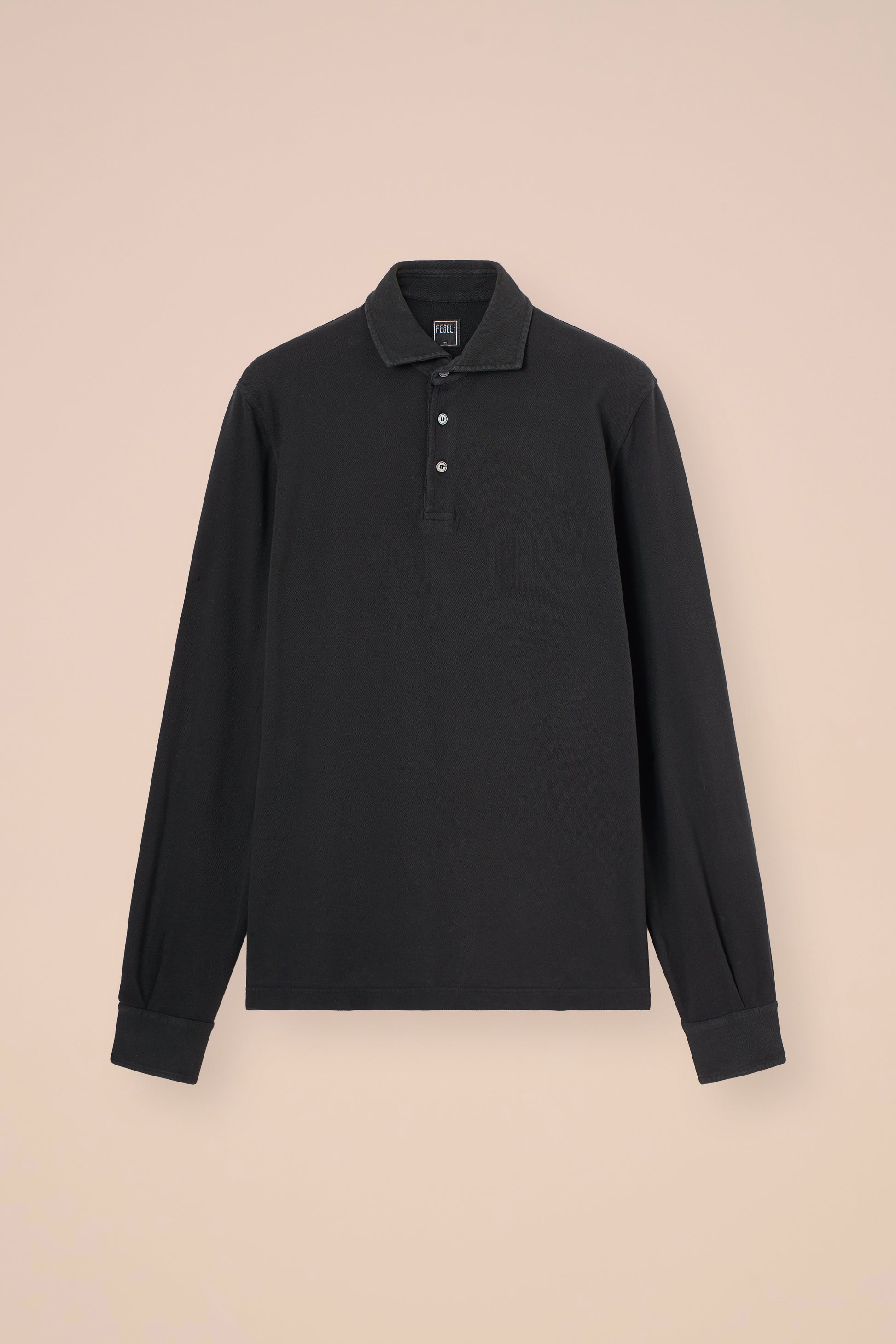 Zero polo a maniche lunghe in piquet di cotone - DARKBLUE