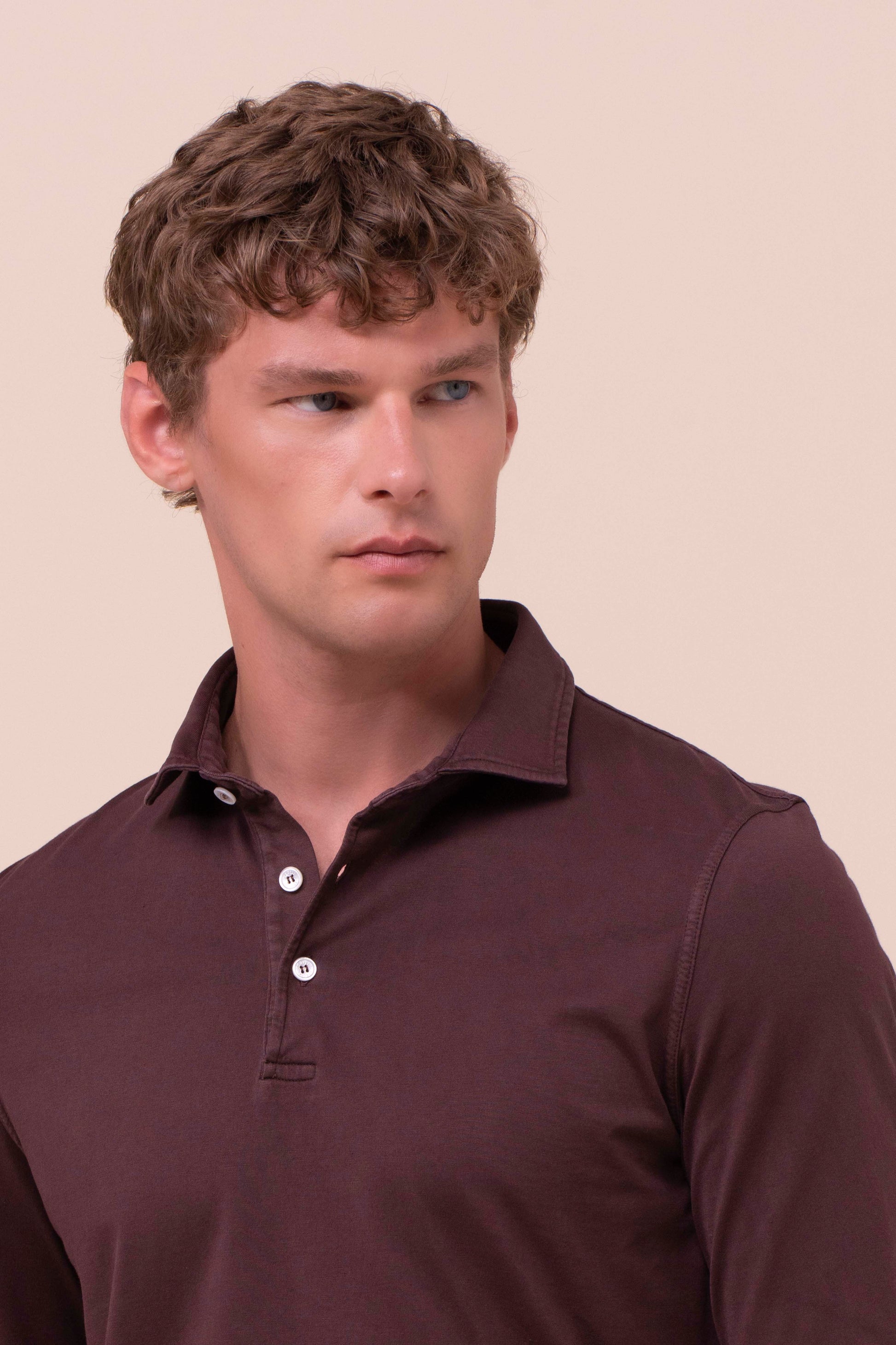 Zero polo a manica lunga in cotone organico - BURGUNDY