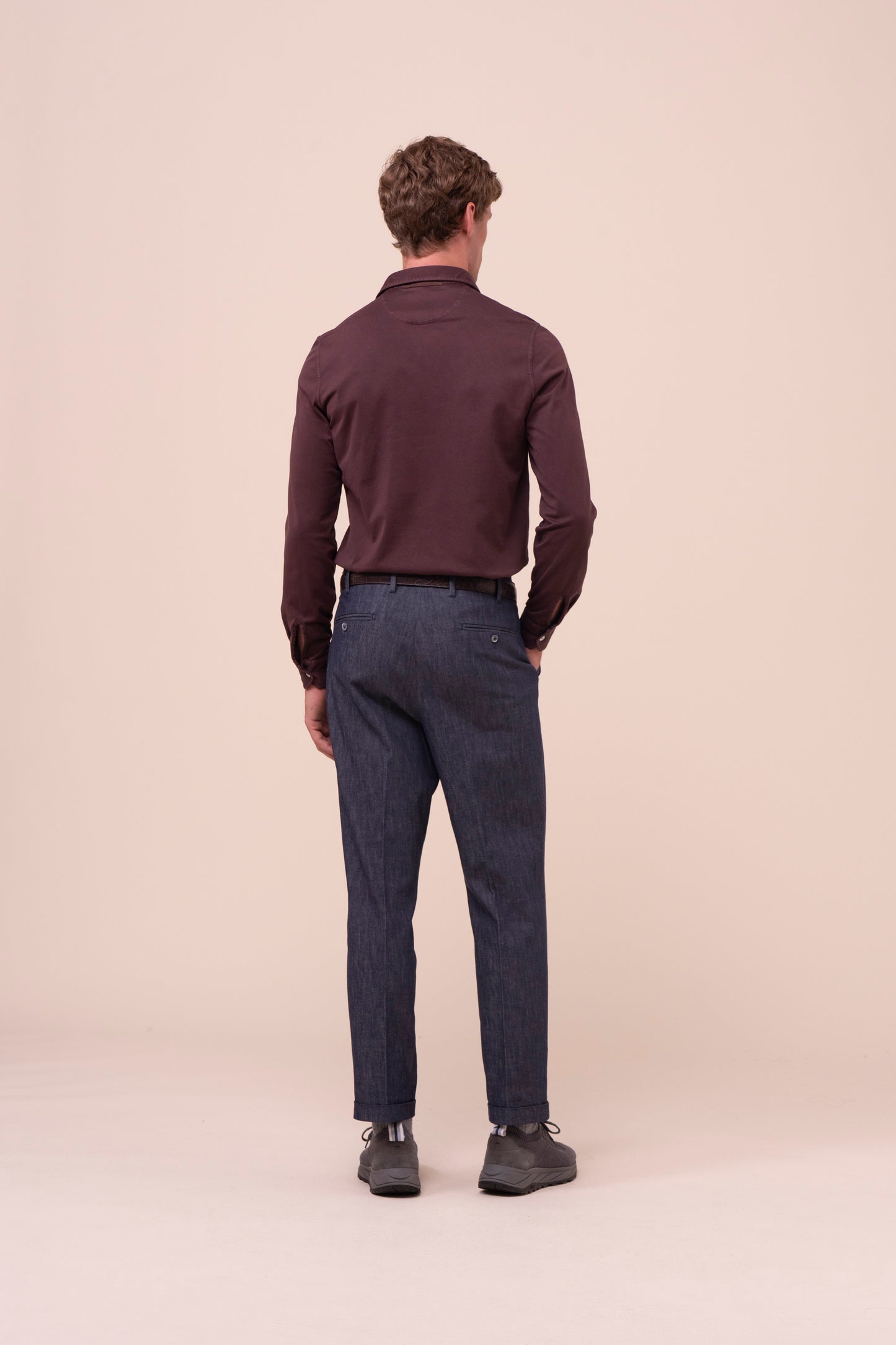 Zero polo a manica lunga in cotone organico - BURGUNDY
