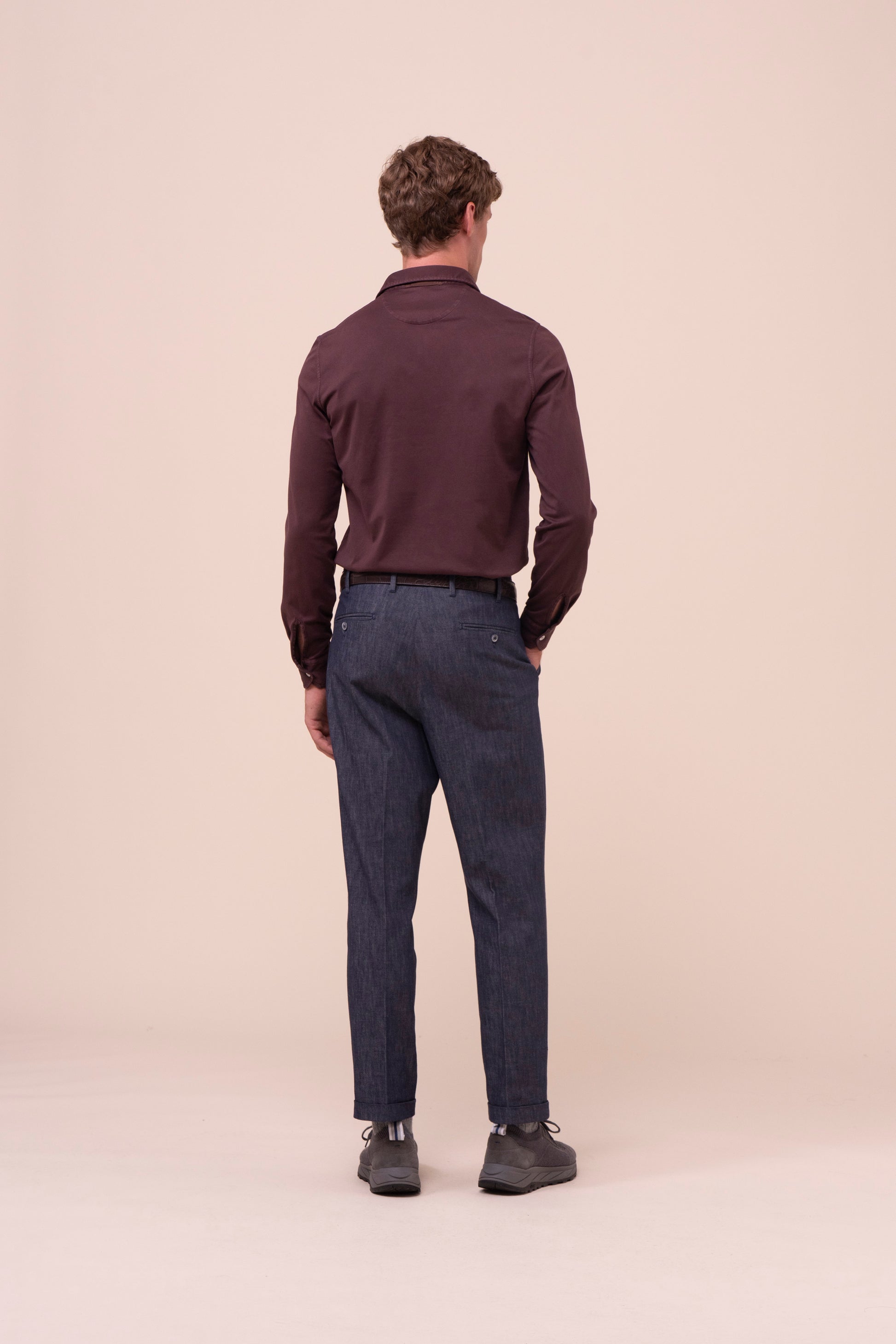 Zero polo a manica lunga in cotone organico - BURGUNDY