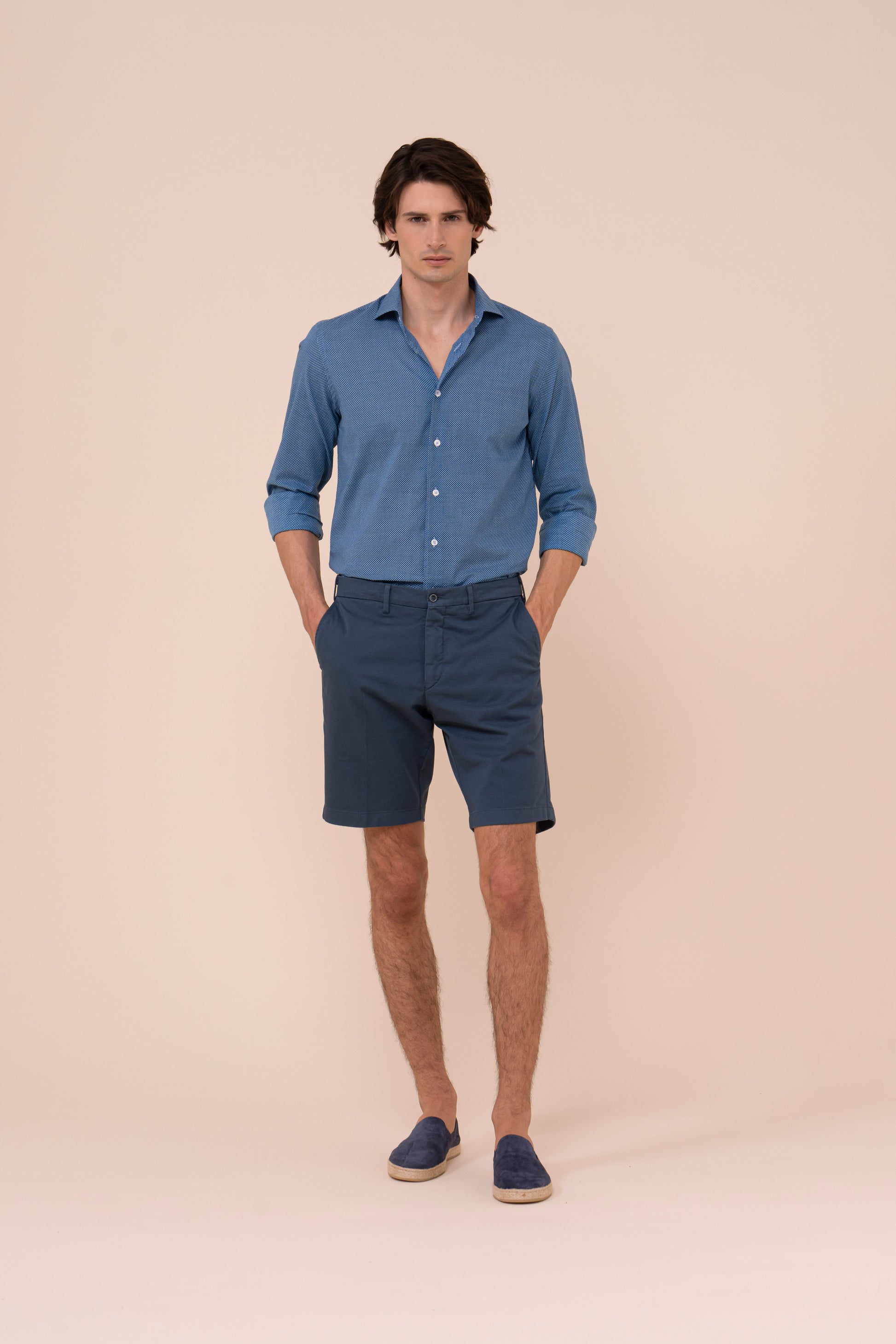 Moon bermuda in cotone chino - PETROLEUM