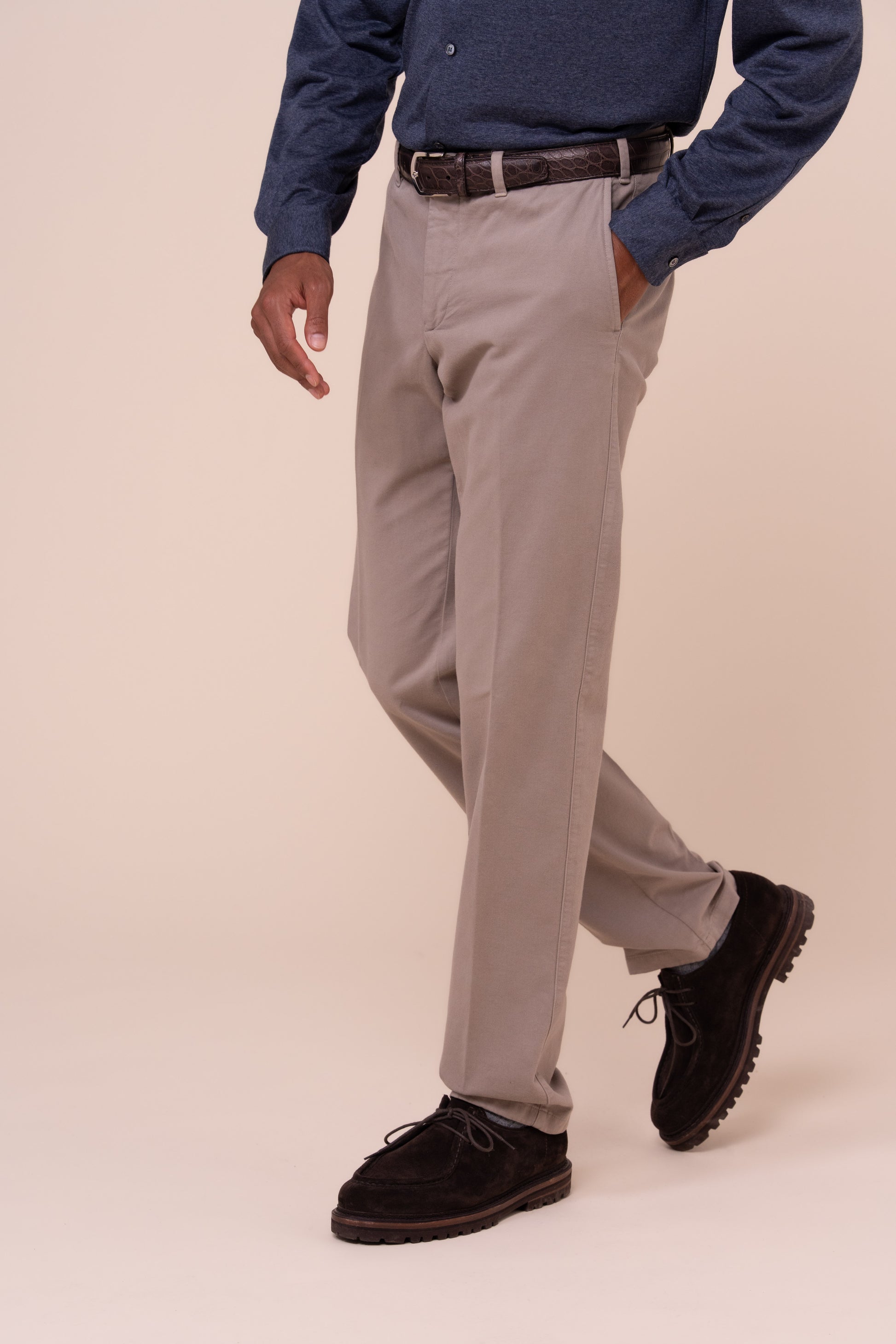 Boston pantaloni in cotone e cashmere - GREIGE