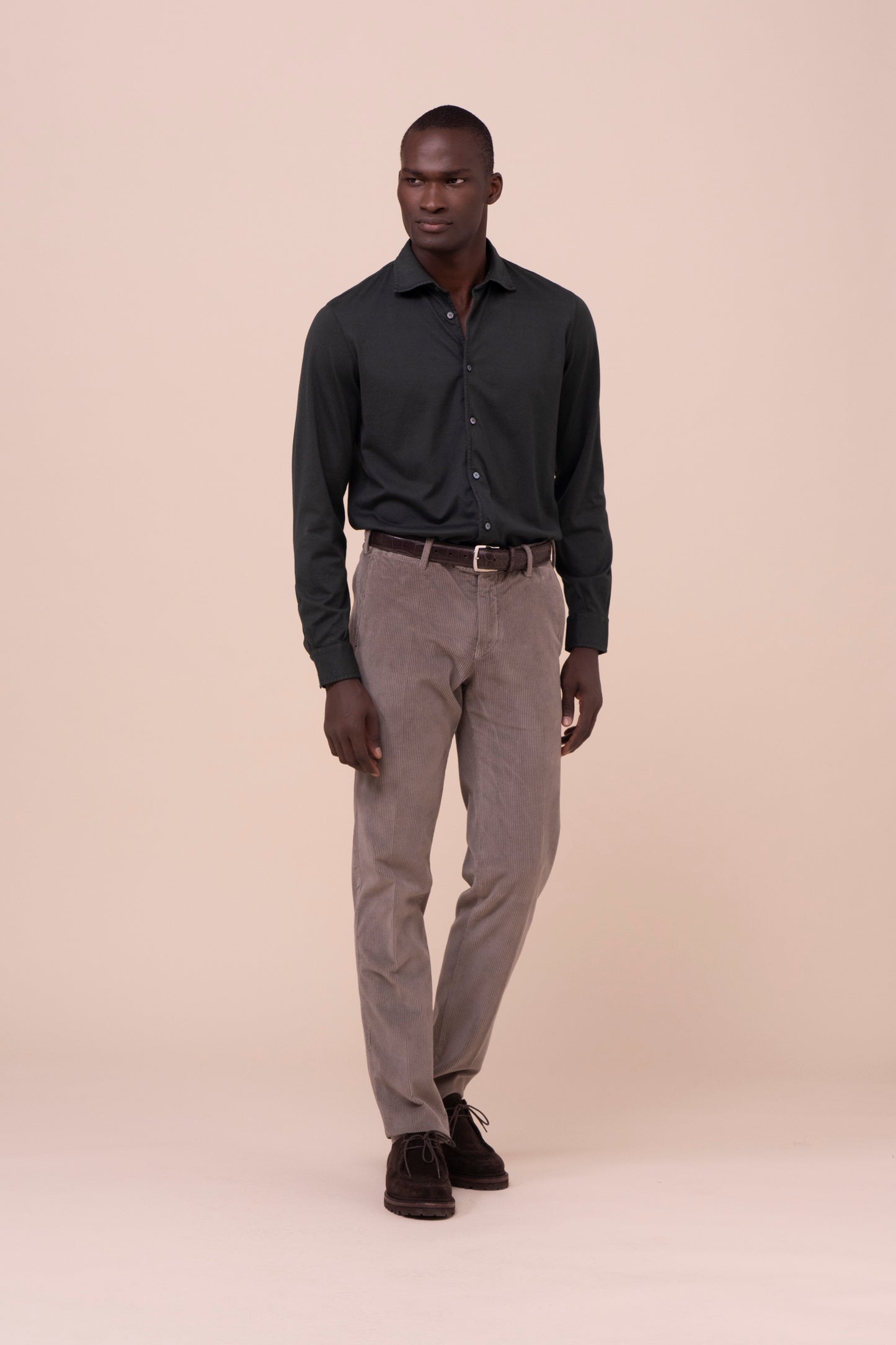 Boston pantaloni in velluto corduroy a coste - GREIGE