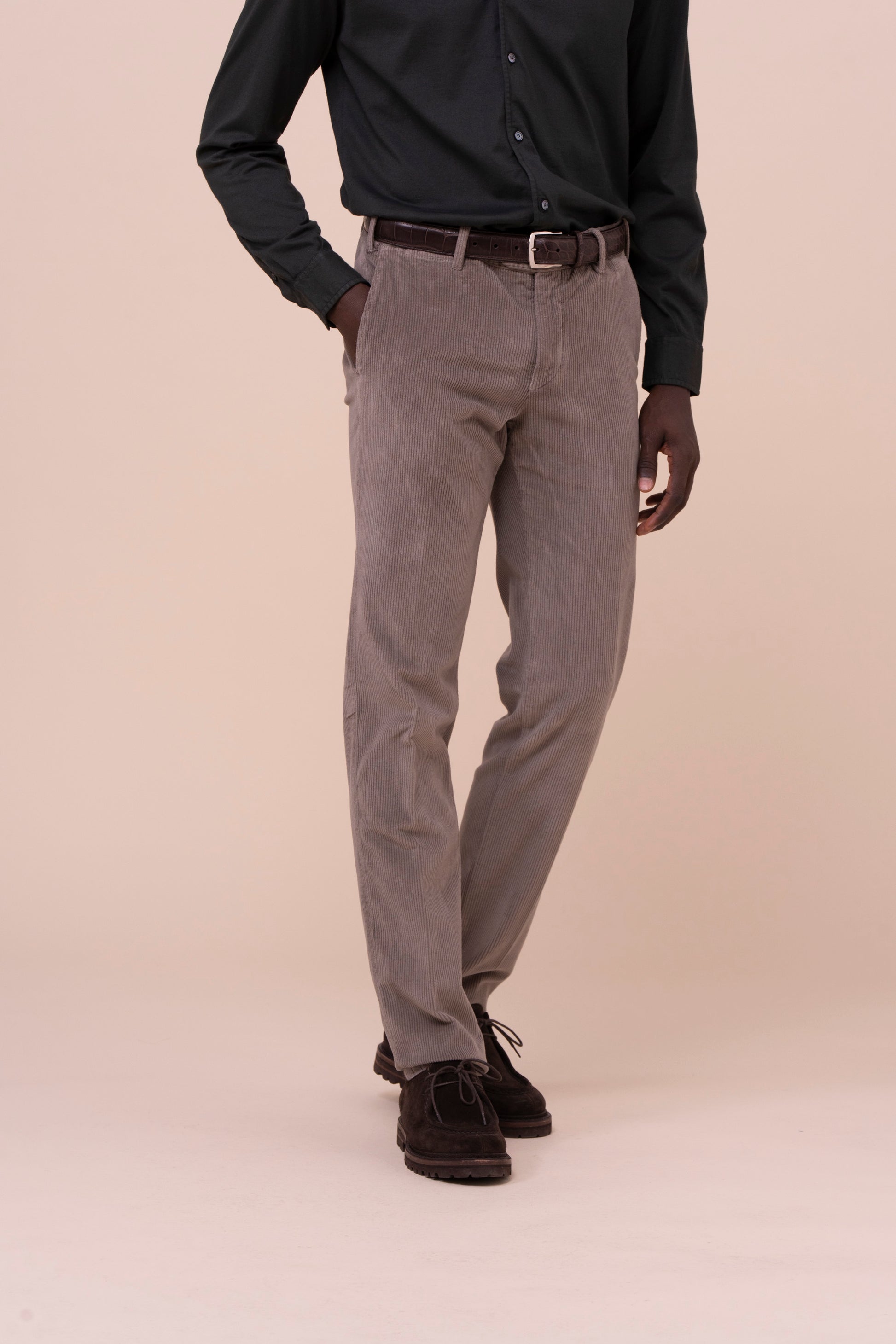 Boston pantaloni in velluto corduroy a coste - GREIGE