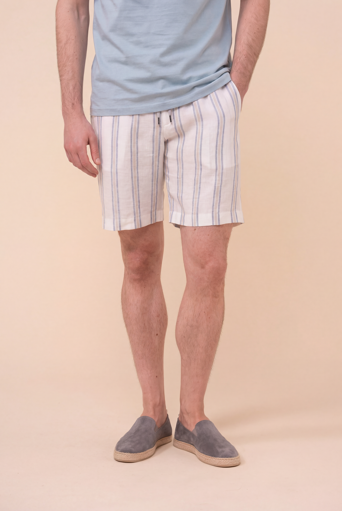 Alfa Miami Linen Striped Shorts - WHITE