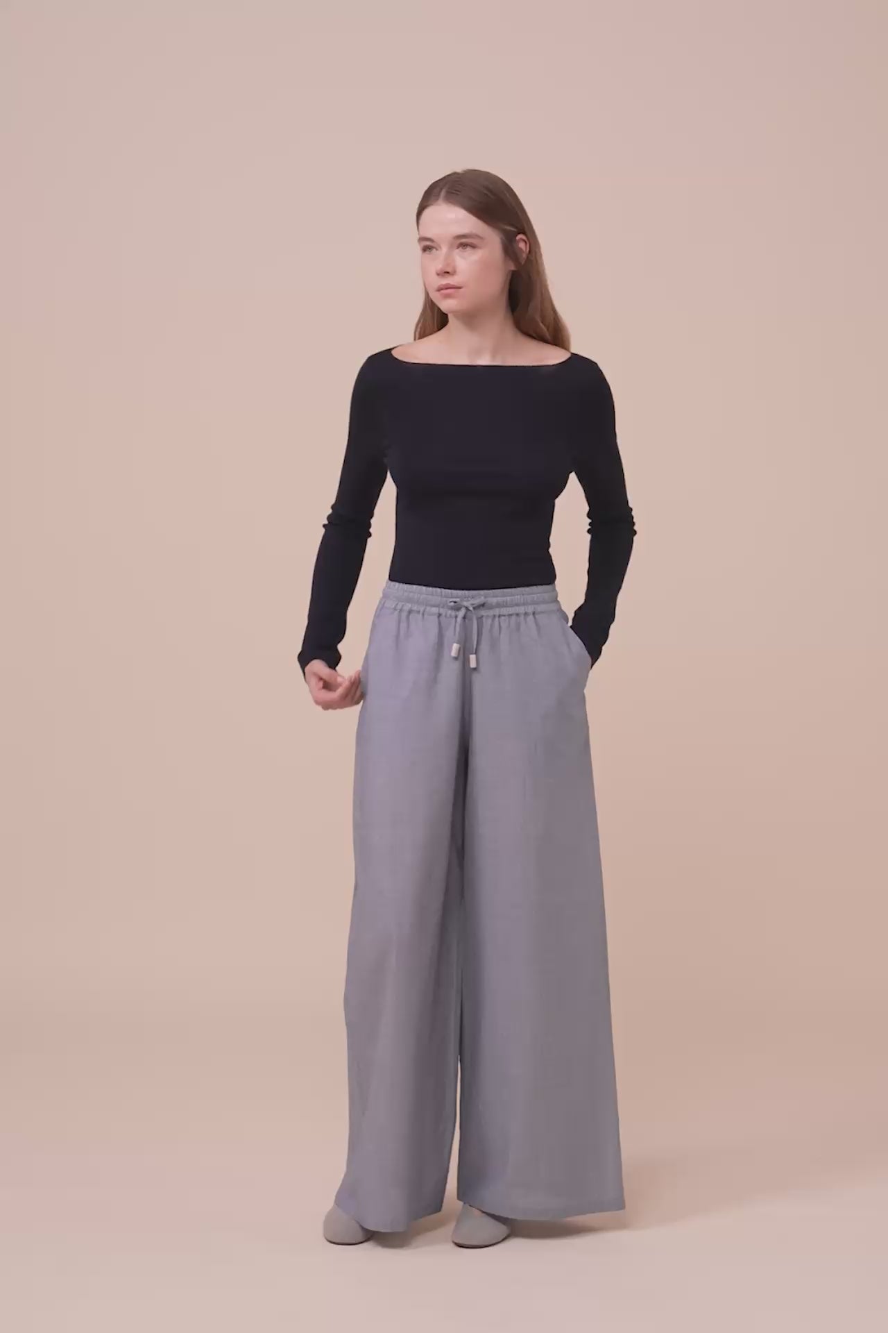 New Diana Striped Cotton Voile Pants - DENIM