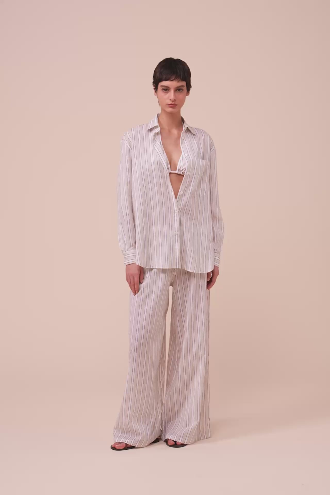 Palmaria Printed Cotton Voile Shirt - Striped Pattern - LINEN