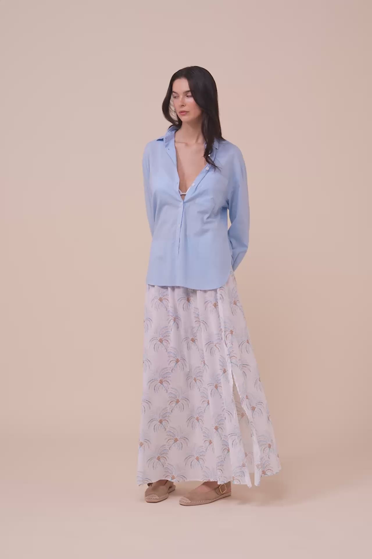 Palmaria Cotton Voile Shirt - SKYBLUE