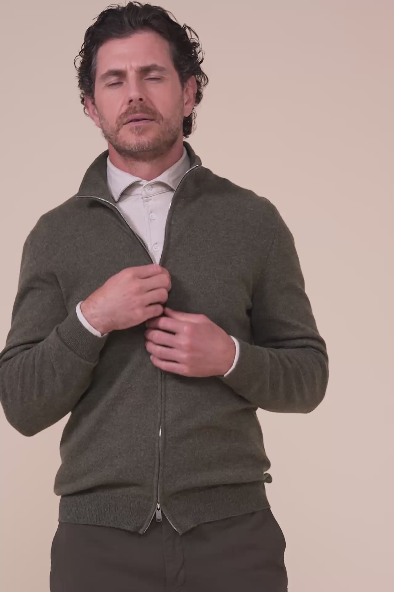 Favonio Cashmere Full-zip Sweater - OLIVEGREENMELANGE