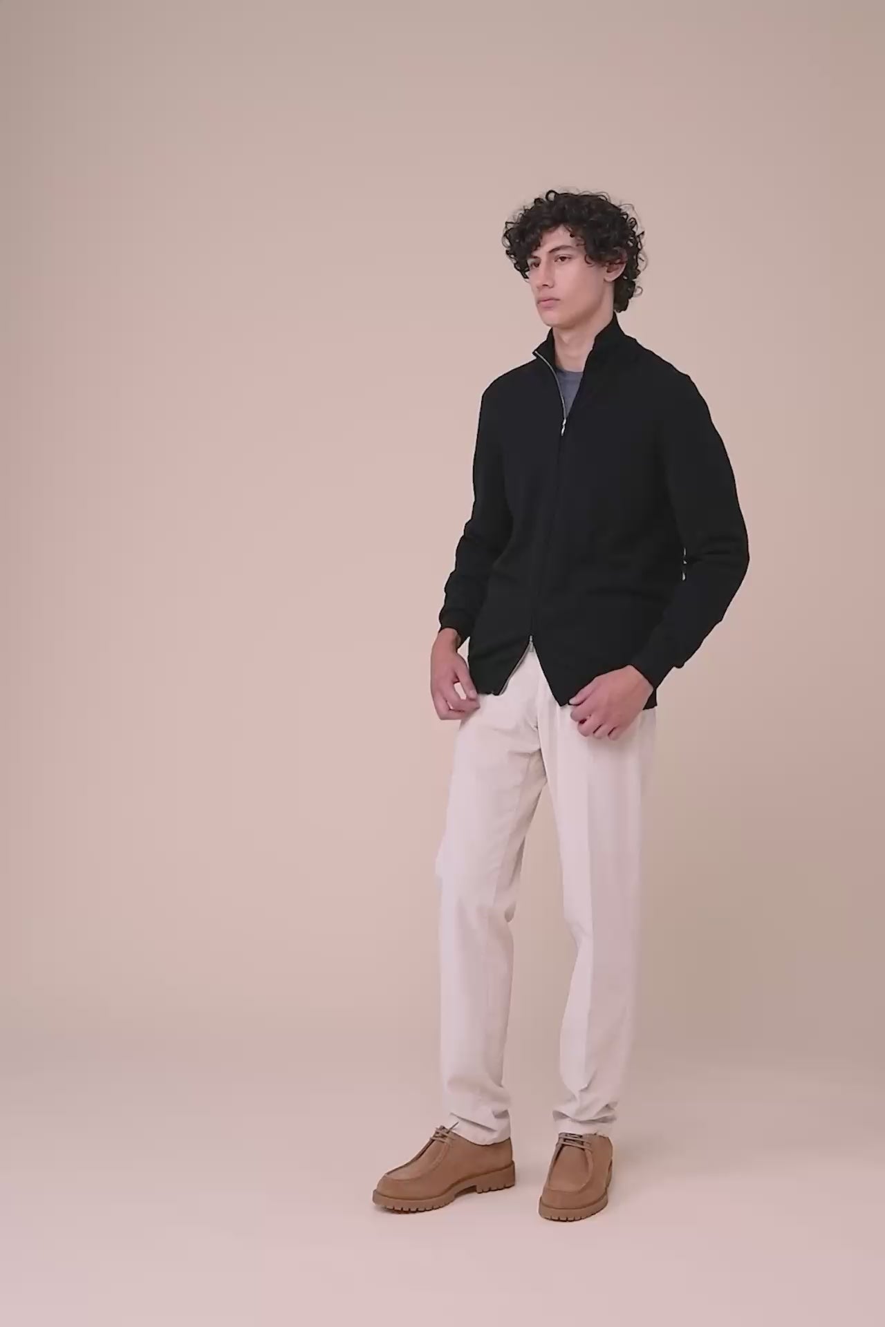 Favonio Cashmere Full-zip Long Sleeve Sweater in iconic colors - BLACK