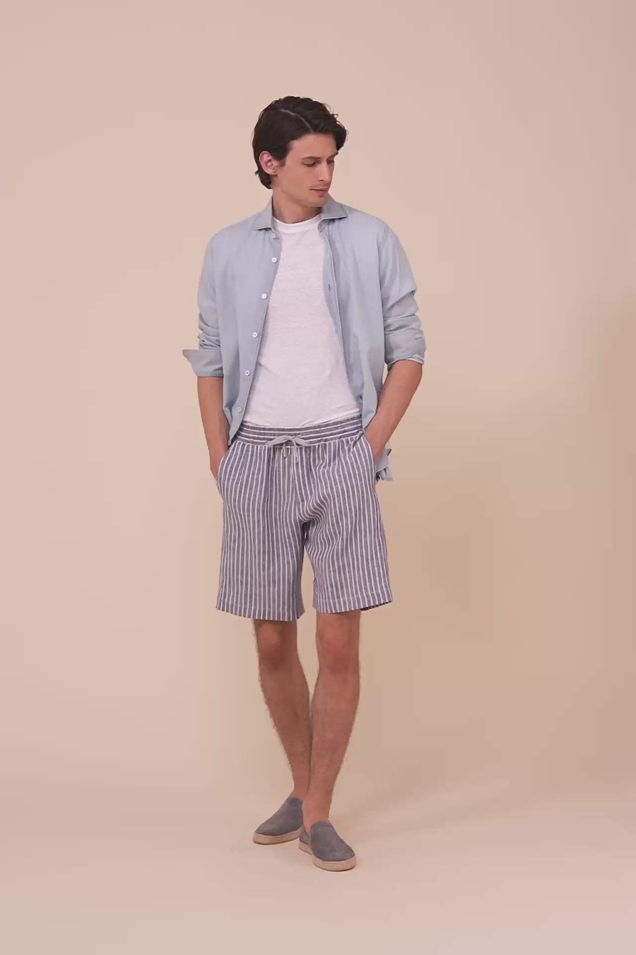 Alfa Linen Striped Shorts - DENIM
