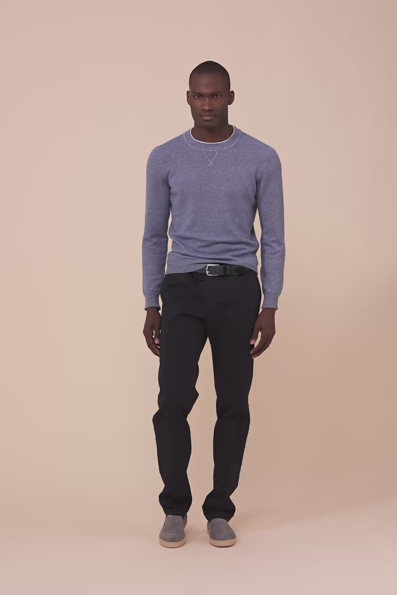 David Cashmere and Linen Sweater - Bicolor - SKYBLUE