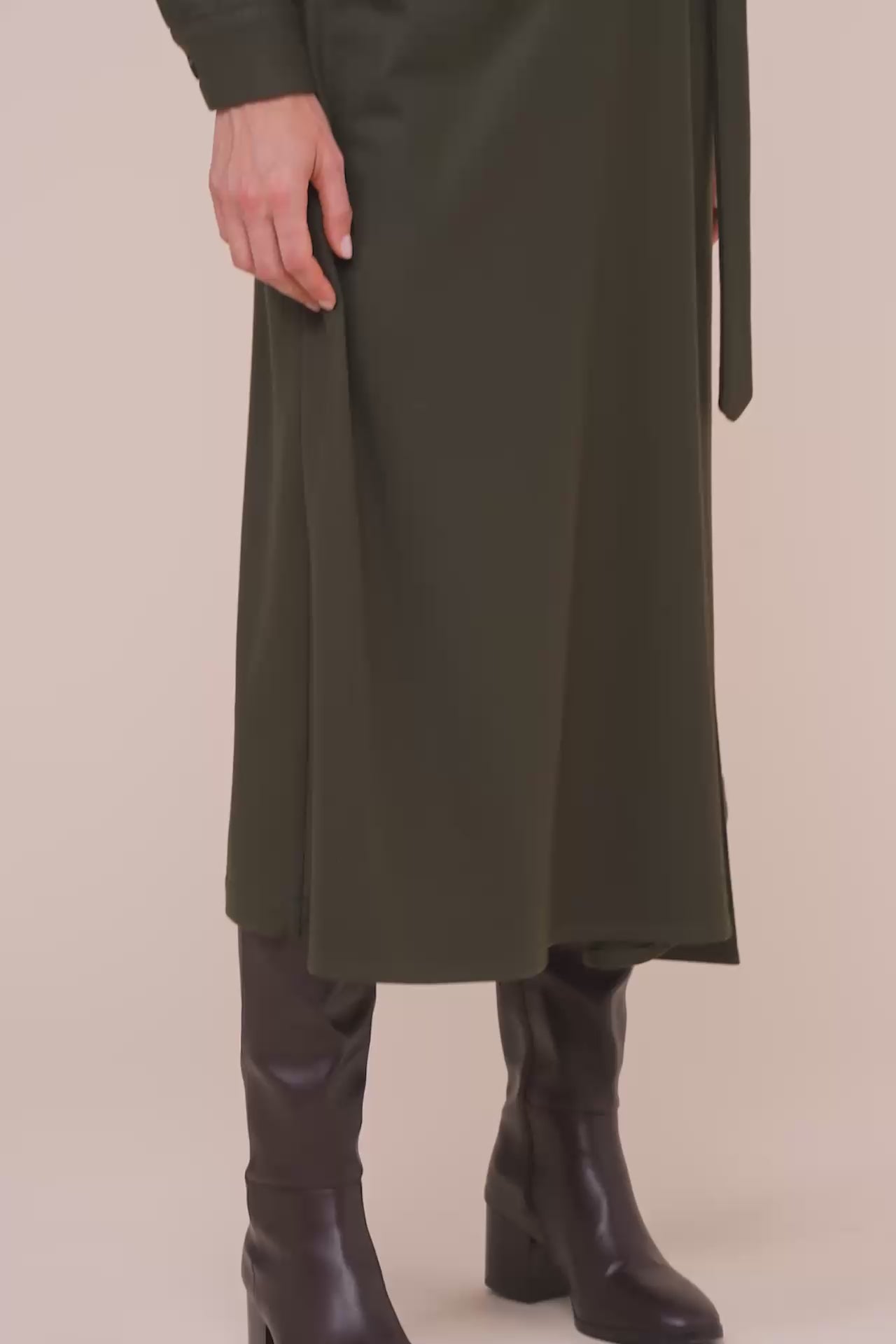 Gilda Flanel Wool Midi Dress - OLIVEGREENMELANGE
