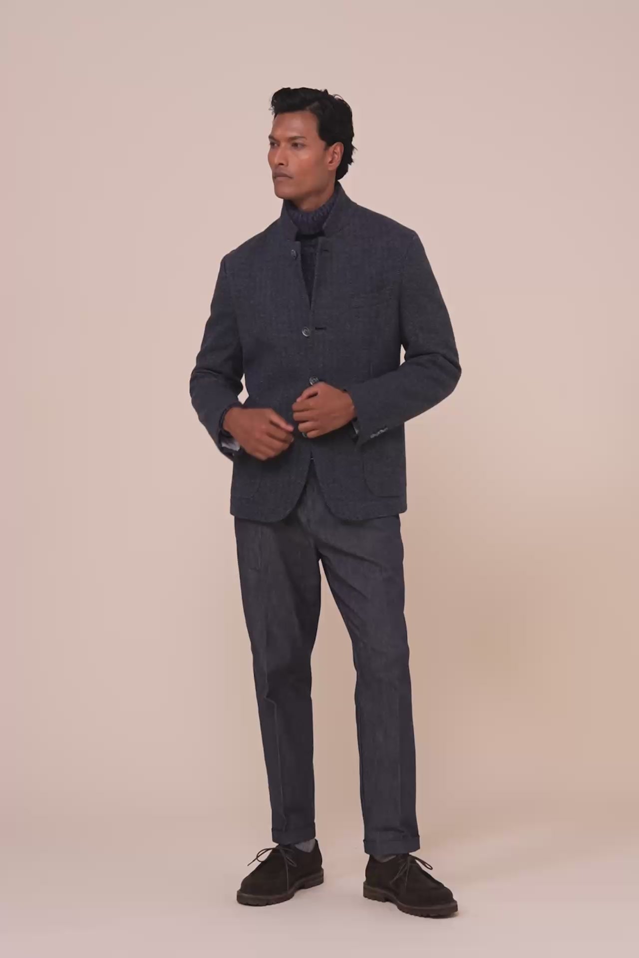 Damon Cashmere Flanel Jacquard Blazer - MIDNIGHTBLUE